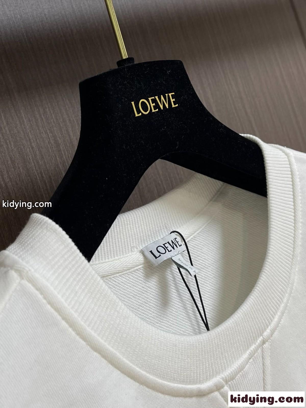 ロゴ刺繍 クルーネック スウェットシャツ ロエベ Tシャツ コピー 長袖Tシャツ ホワイト-2