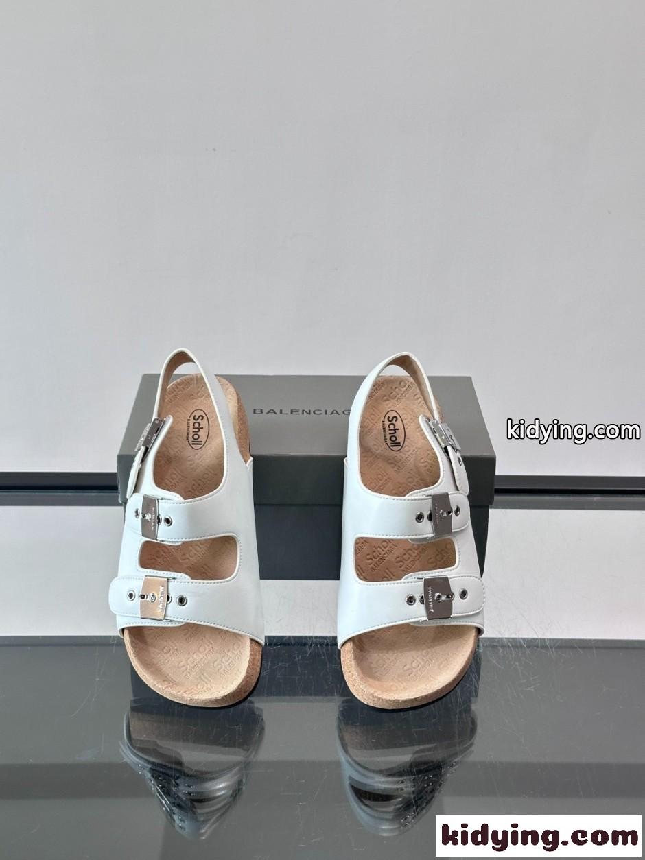 人気 バレンシアガ x Scholl レザー サンダル スーパーコピー ホワイト-4