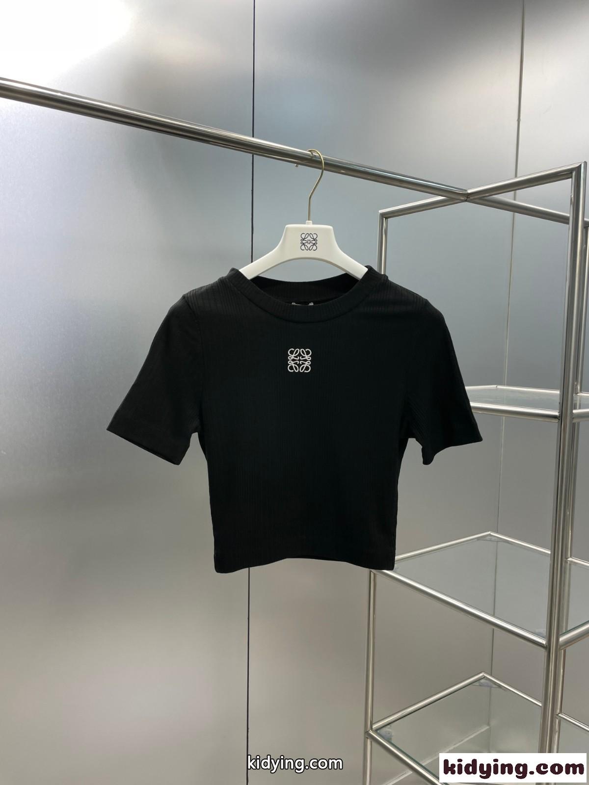 アナグラム トップス リブコットンジャージー ロエベ Tシャツ コピー ブラック-1
