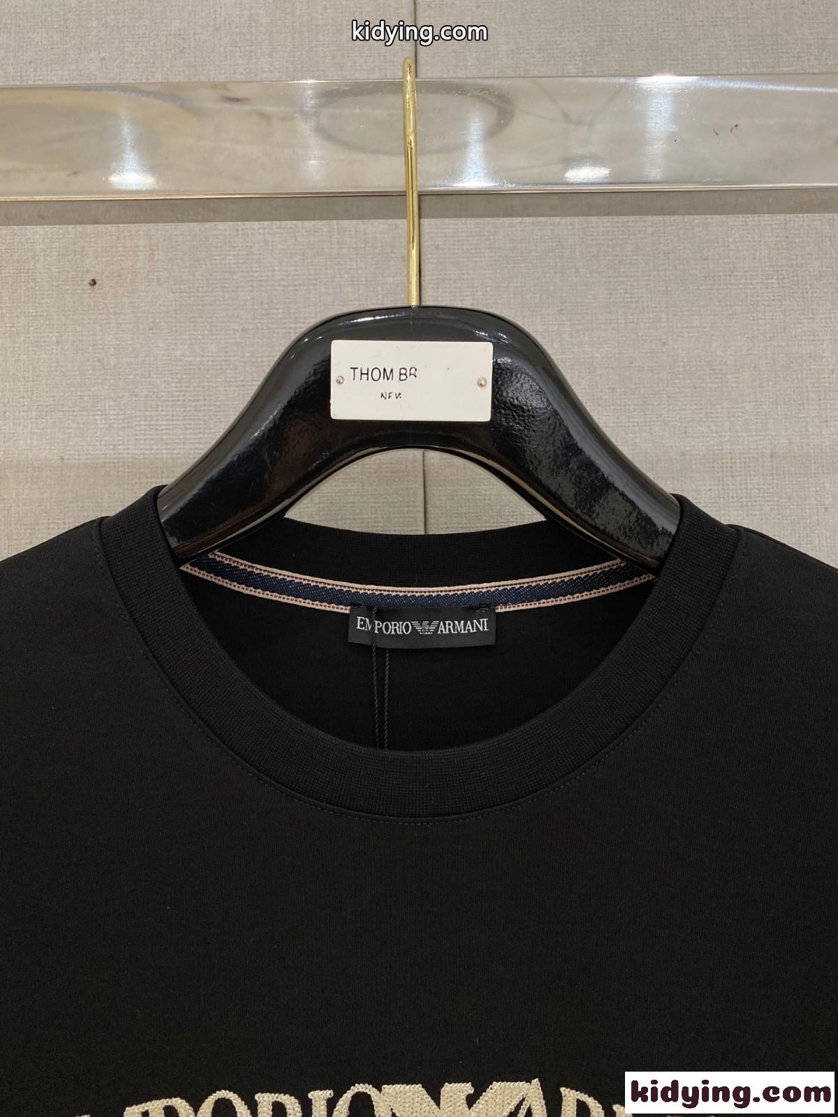 定番 合わせやすい ロゴ 長袖Tシャツ アルマーニ Tシャツ 偽物 コットン ブラック-1