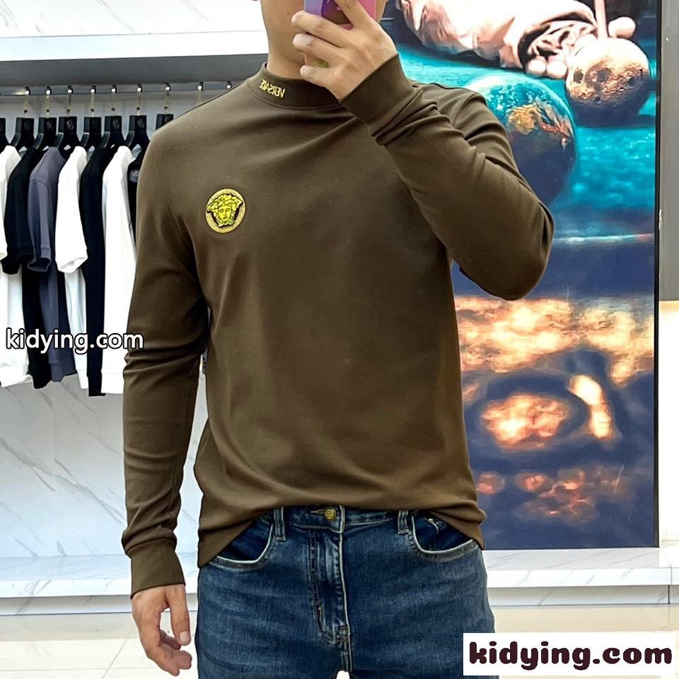 ベーシック メンズ 合わせやすい ヴェルサーチェ Tシャツ 偽物 長袖Tシャツ カーキ-1