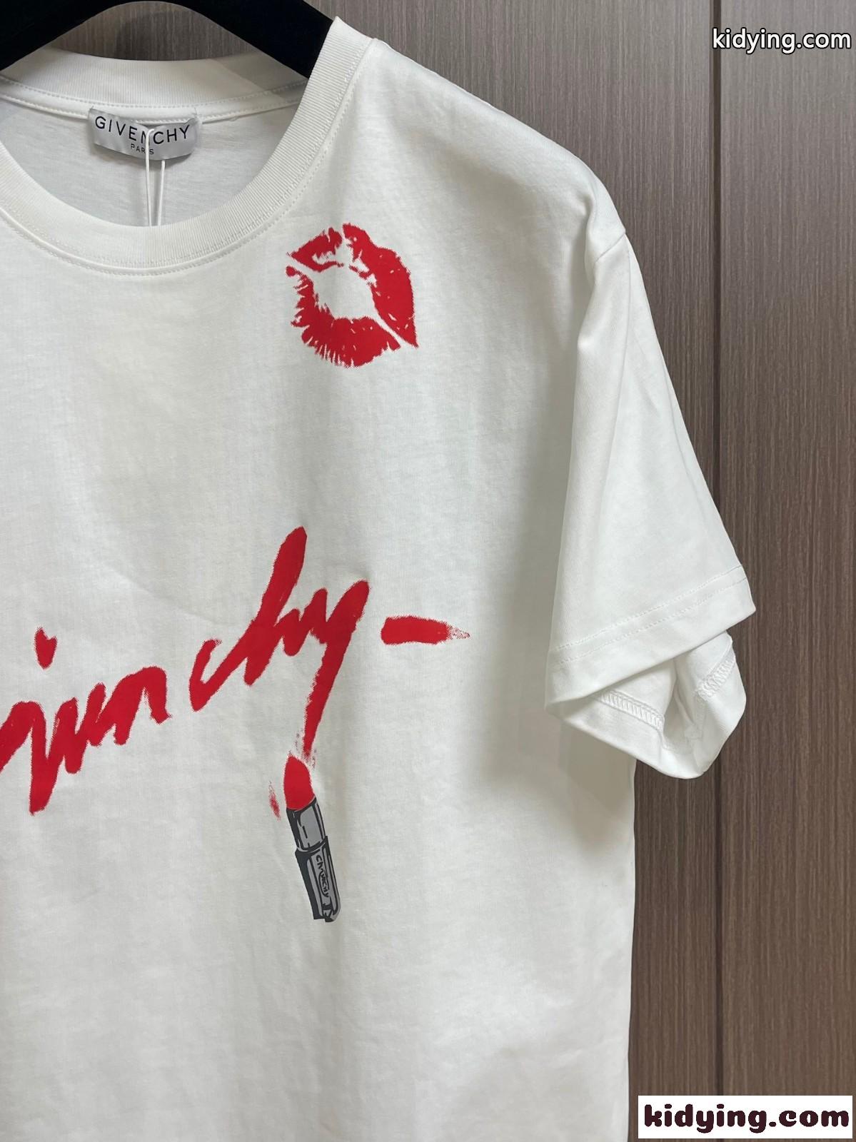 人気 リップスティックプリント Tシャツ ジバンシィ Tシャツ コピー クルーネック ホワイト-1