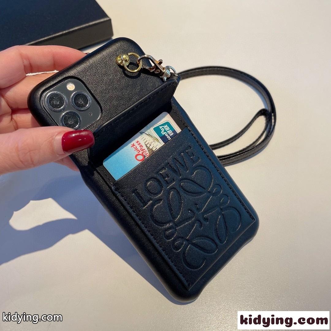 ロエベ アイフォンケース コピー ストラップ カード収納 高級感 おしゃれ スマホケース ブラック ブラウン-3