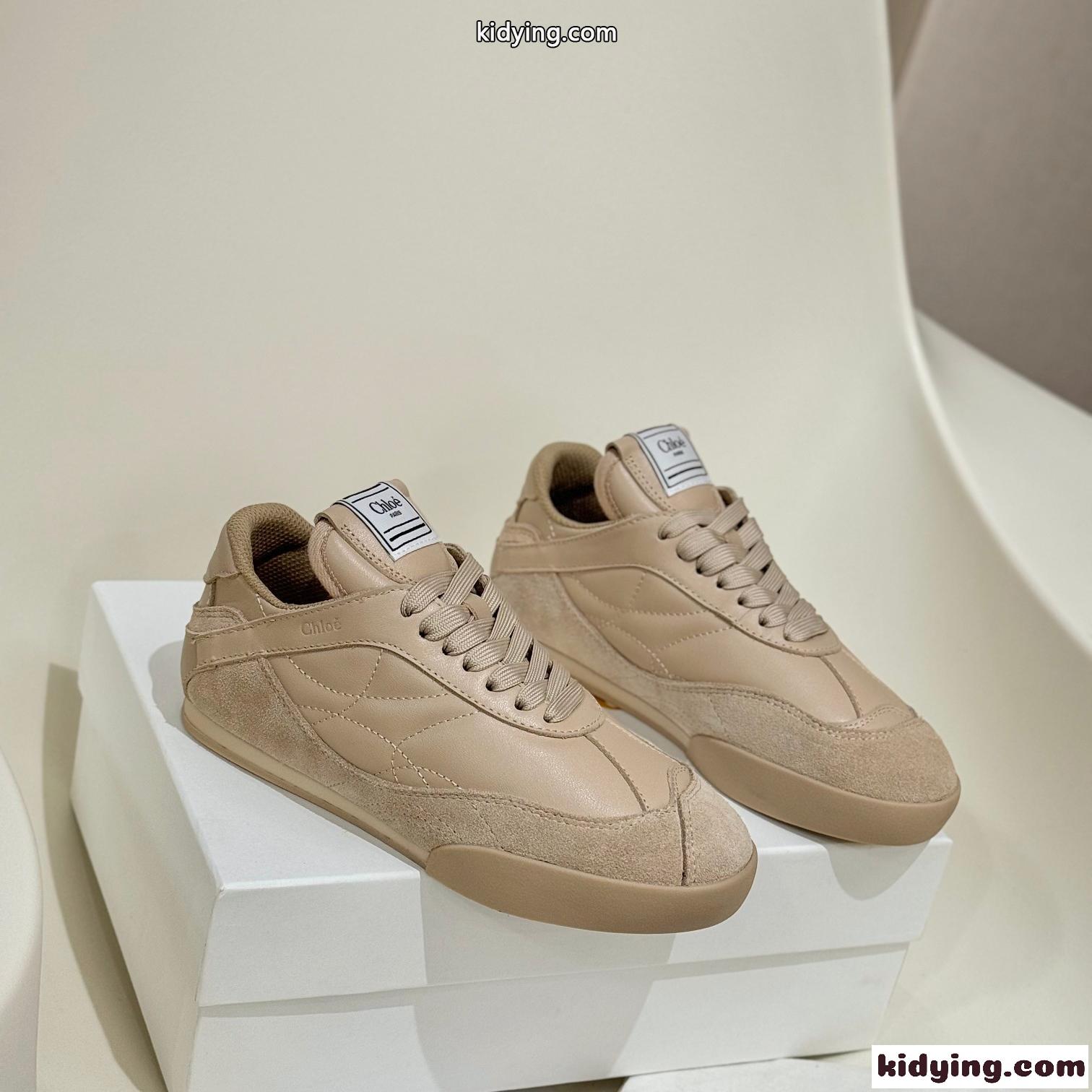 人気 おしゃれ CHLOÉ KICK スニーカー スーパーコピー レザー＆スエード ベージュ-0