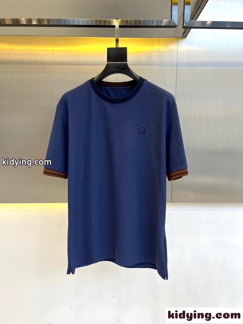 カジュアル ゆったり 快適 エルメネジルド・ゼニア 半袖Tシャツ コピー ブルー-0