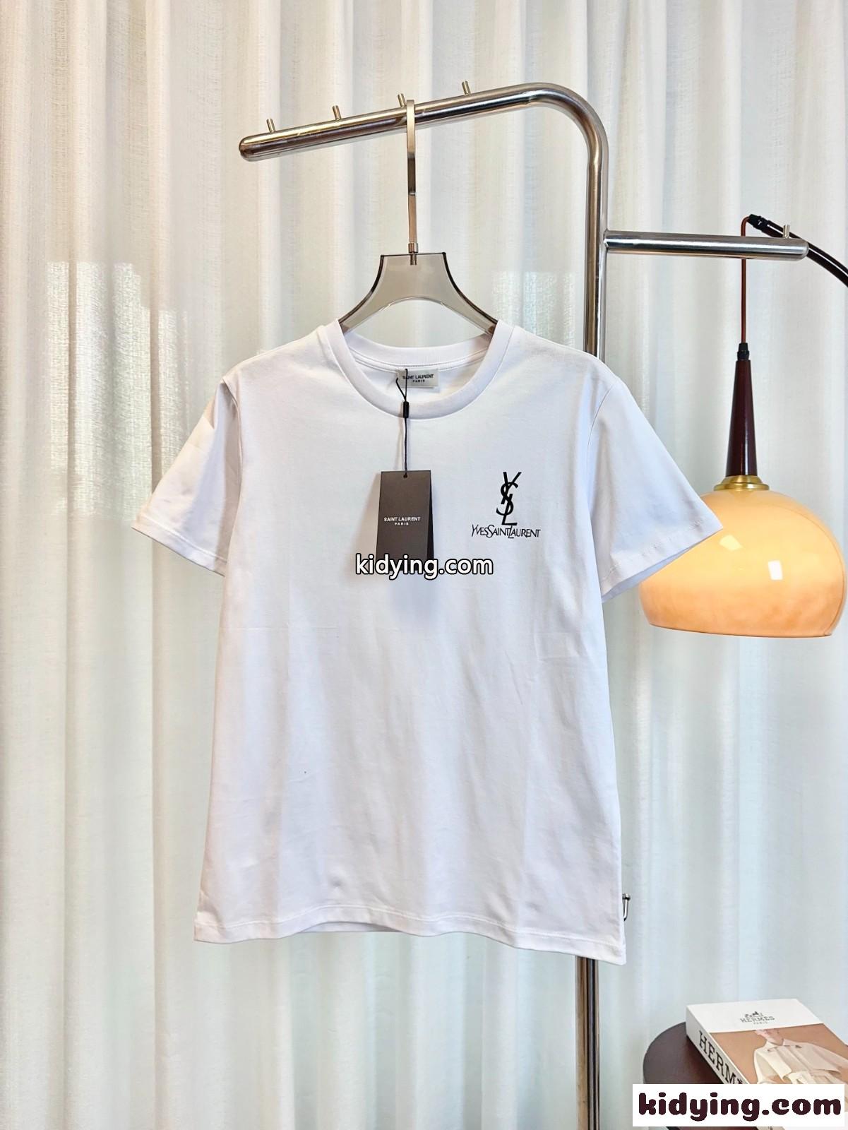 シンプル ロゴ コットン 半袖Tシャツ イヴ・サンローラン Tシャツ コピー ホワイト-0
