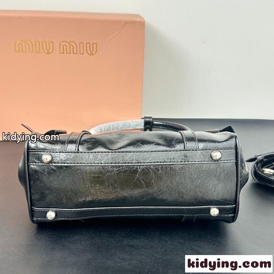MIUMIU ロゴ レザー ハンドバッグ ミュウミュウ バッグ コピー ブラック-2