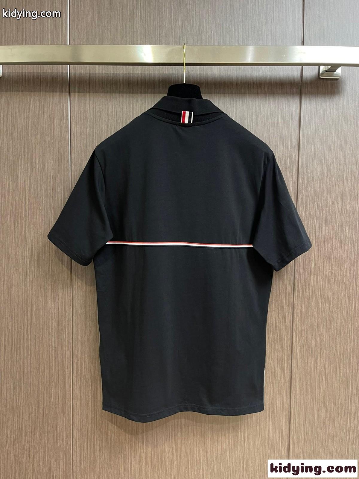 ストライプ ショートスリーブ ポロシャツ トムブラウン Tシャツ コピー メンズ ブラック-1