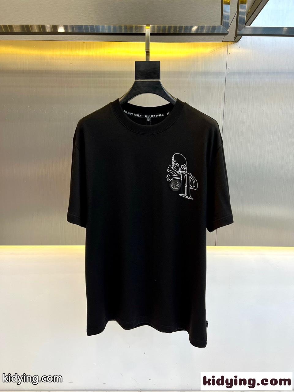 カジュアル コットン プリント フィリッププレイン 半袖Tシャツ コピー ブラック-0
