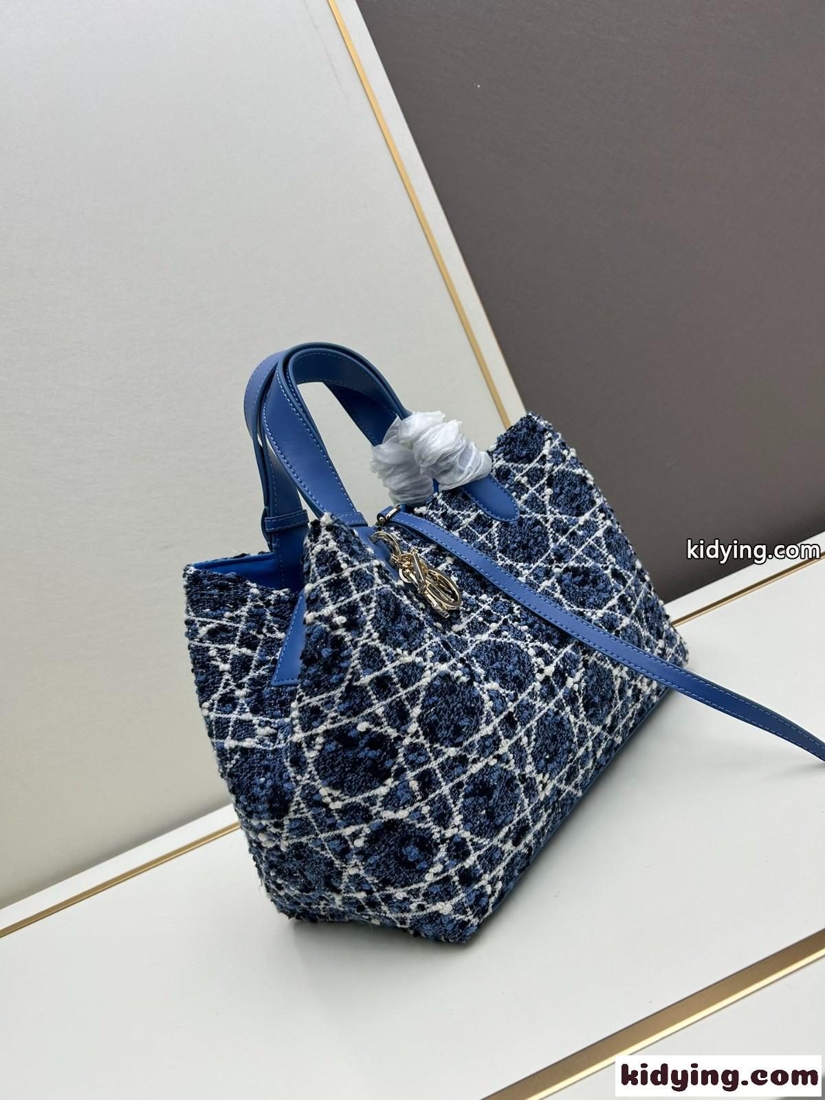 カナージュ ツイード Dior Toujours バッグ ミディアム クリスチャン・ディオール バッグ コピー ブルー-4