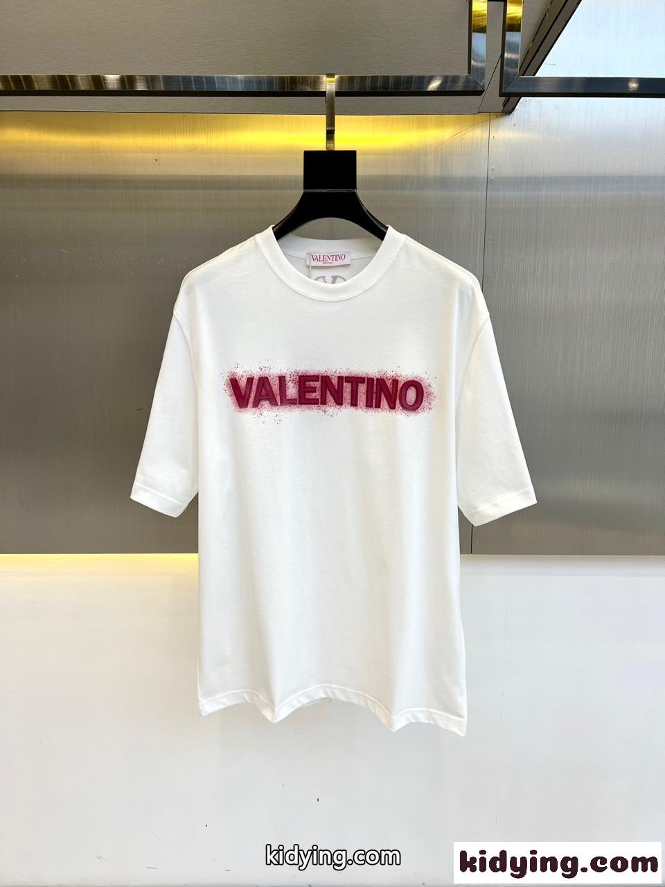シンプル ロゴ入り クルーネック ヴァレンティノ Tシャツ 偽物 ホワイト-0