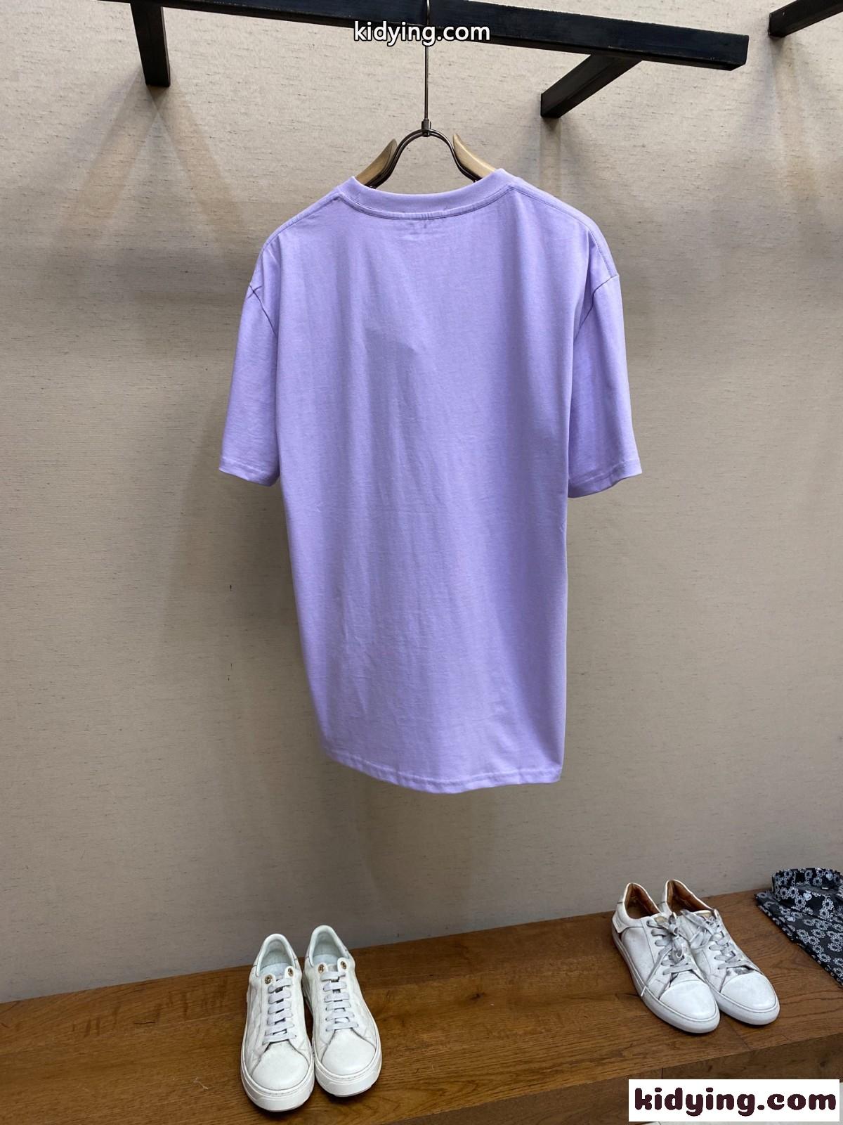 シンプル コットン 半袖Tシャツ ヴェルサーチェ Tシャツ コピー クルーネック パープル-1