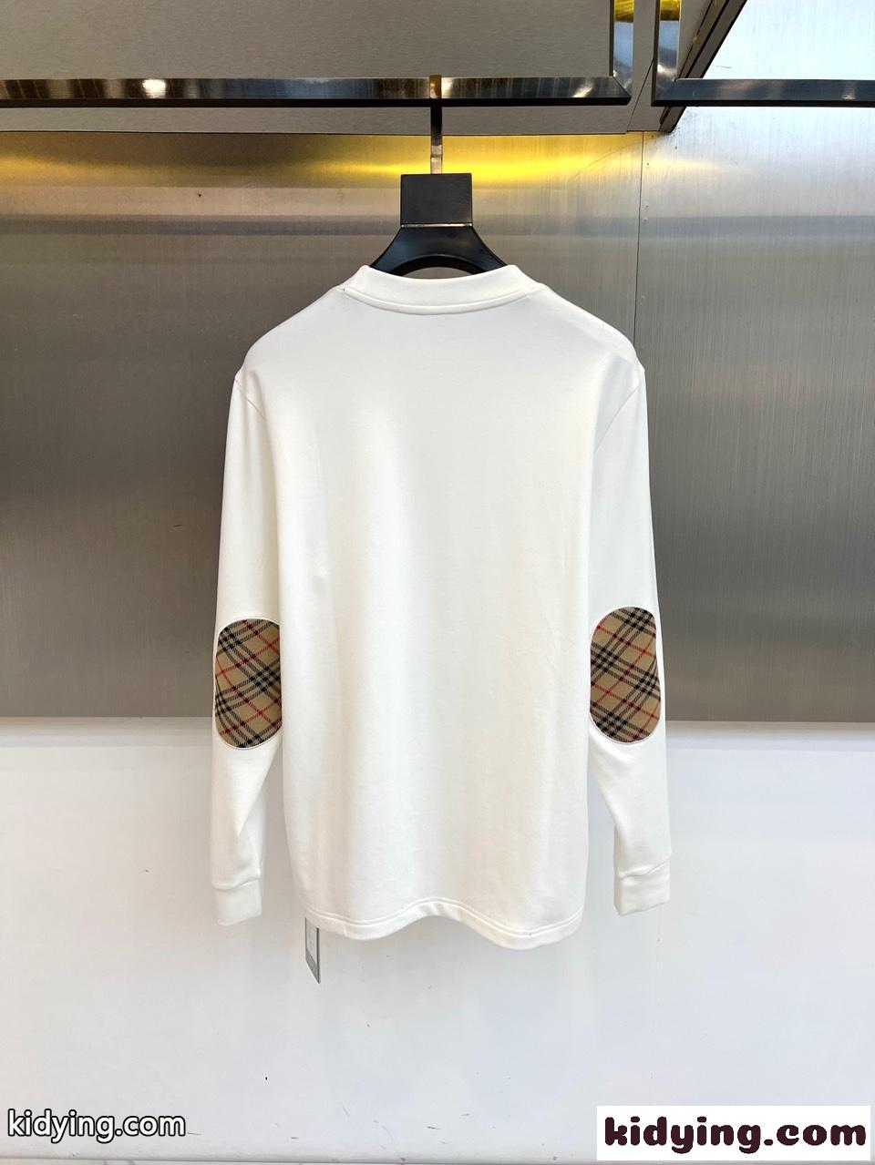 エルボーパッチ付き クルーネック長袖Tシャツ バーバリー Tシャツ 偽物 ホワイト-4