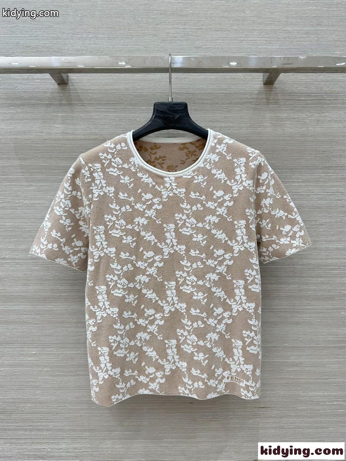 ジャガード フローラルモチーフ 半袖 トップス フェンディ Tシャツ コピー ベージュ-2