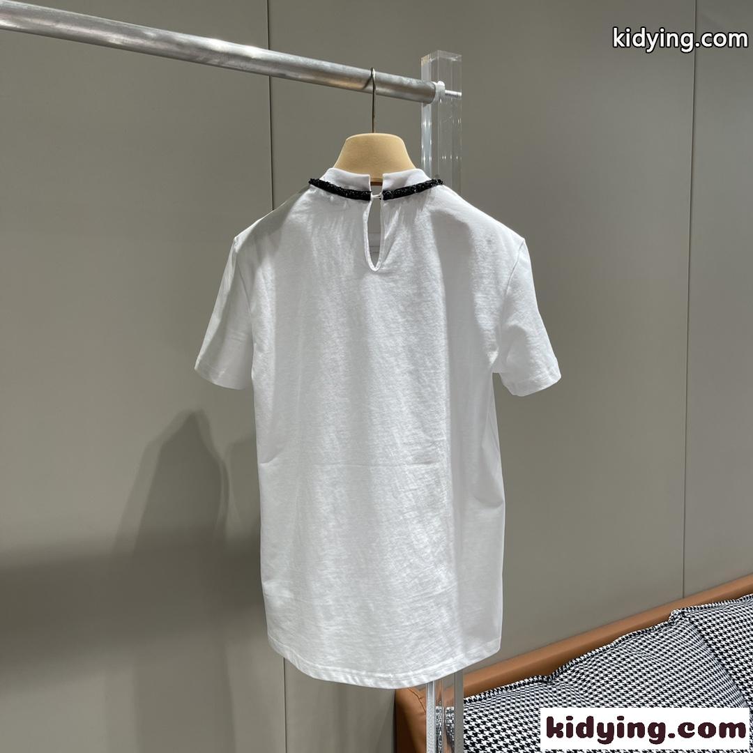 洗練された 可愛い ロゴ入り リボン付き 半袖Tシャツ ミュウミュウ Tシャツ コピー 春夏-0