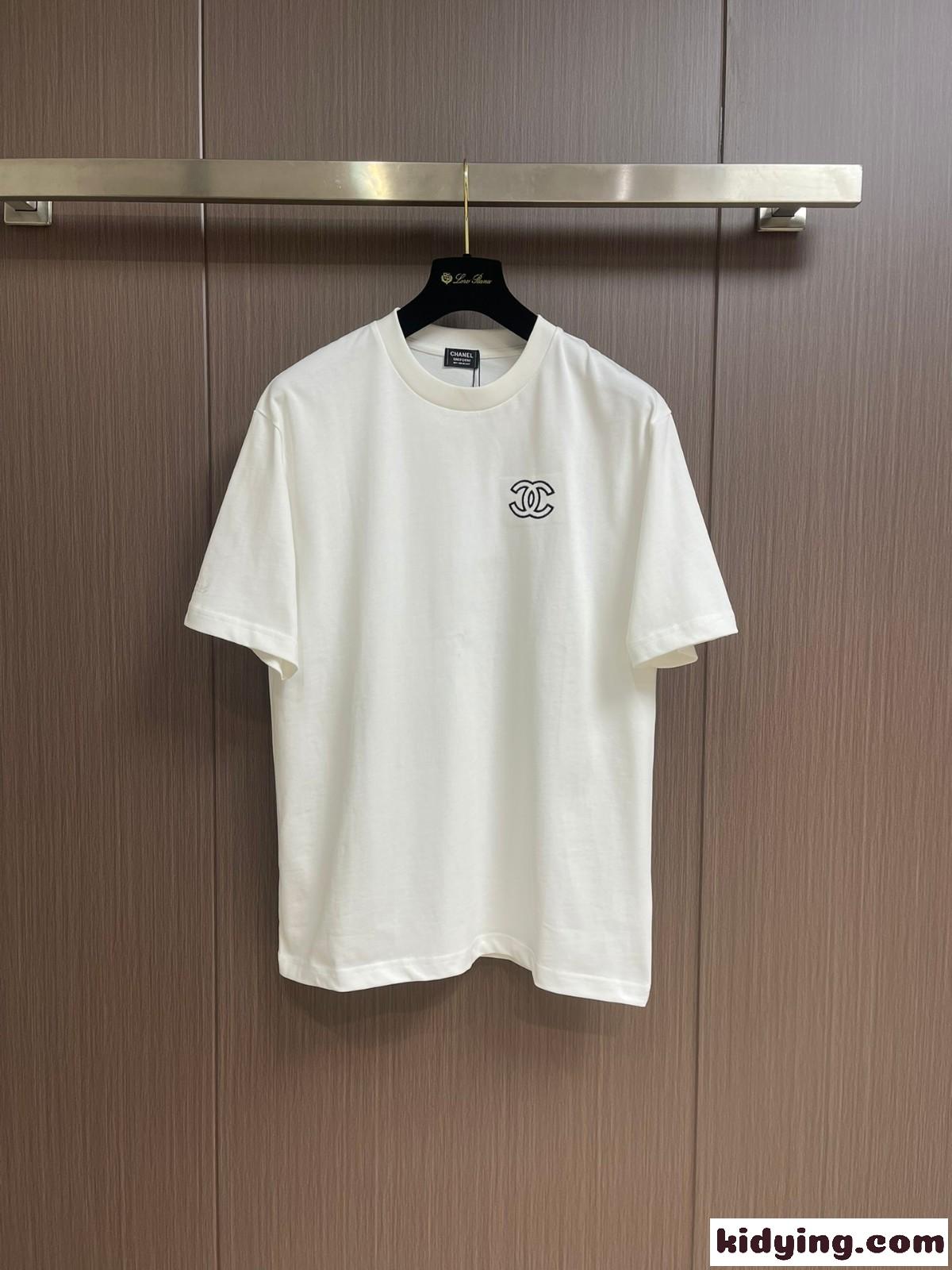 シンプル クルーネック コットン シャネル Tシャツ 偽物 長袖Tシャツ ホワイト-0