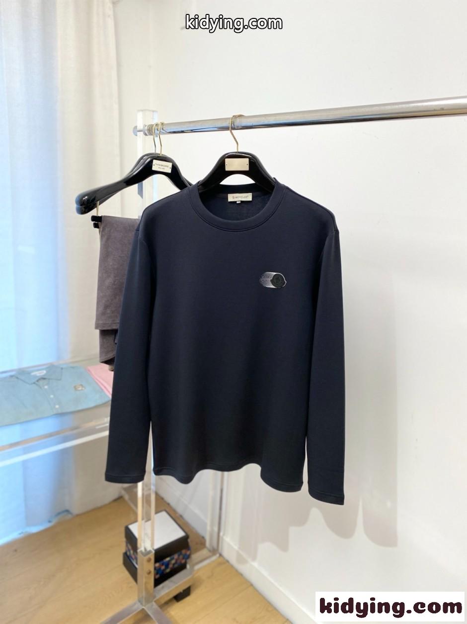シンプル 合わせやすい モンクレール Tシャツ 偽物 クルーネック 長袖Tシャツ ダークグレー-0