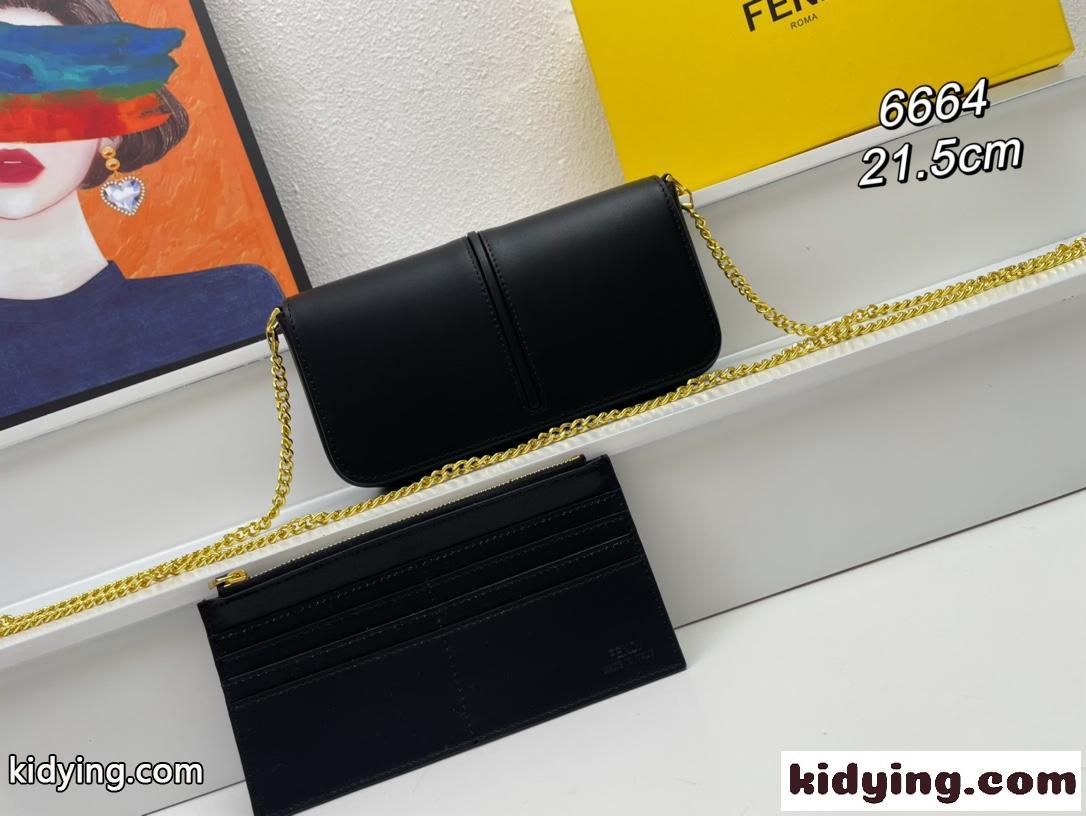 フェンディグラフィ 財布内蔵ミニバッグ スーパーコピー ブラックレザー チェーン 財布-2