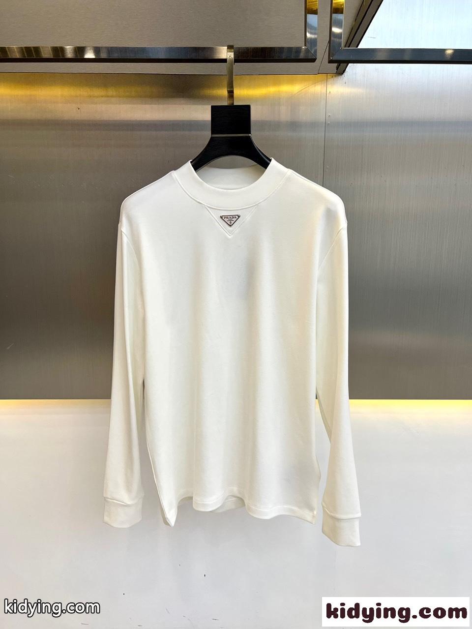 ベーシック 上品 合わせやすい 長袖Tシャツ プラダ Tシャツ 偽物 ホワイト-1