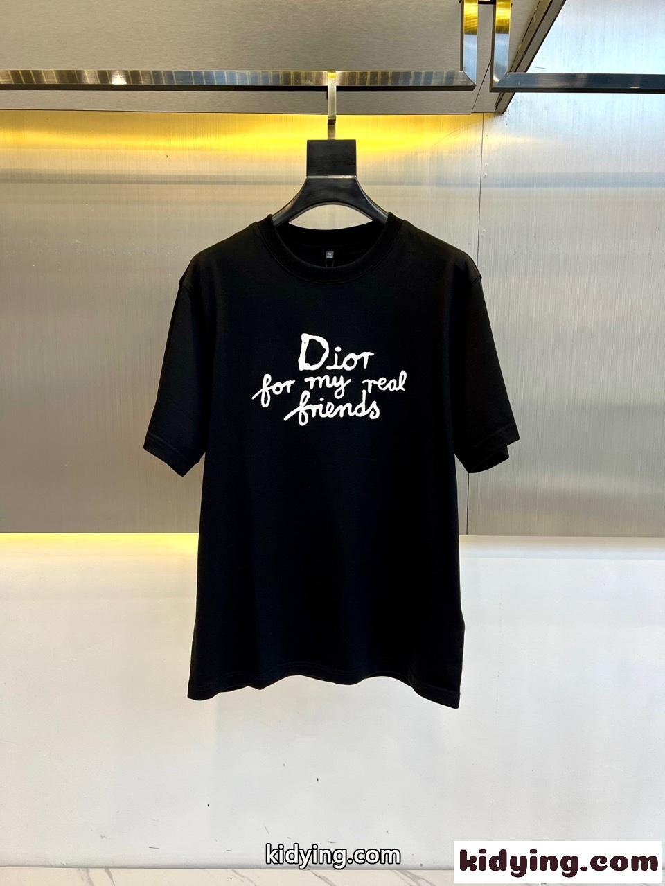 カジュアル コットン 半袖Tシャツ クリスチャン・ディオール Tシャツ コピー クルーネック ブラック-0