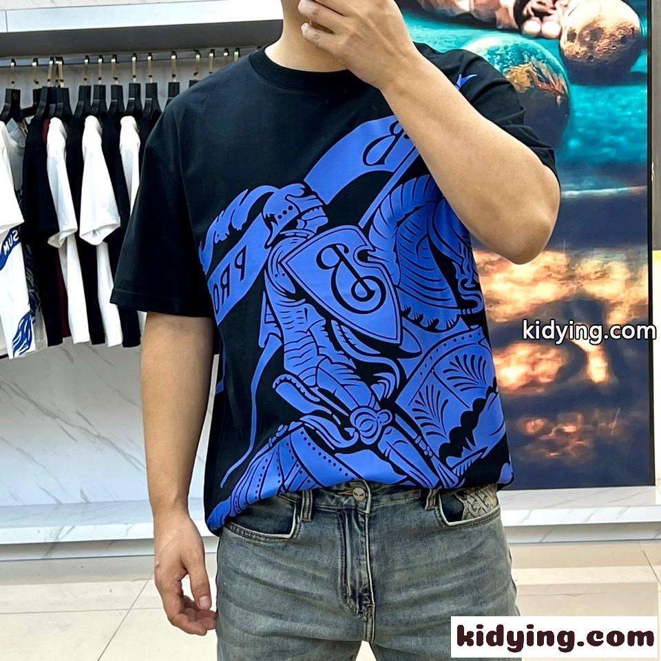 お洒落 プリント バーバリー Tシャツ コピー クルーネック 半袖Tシャツ ブラック-1