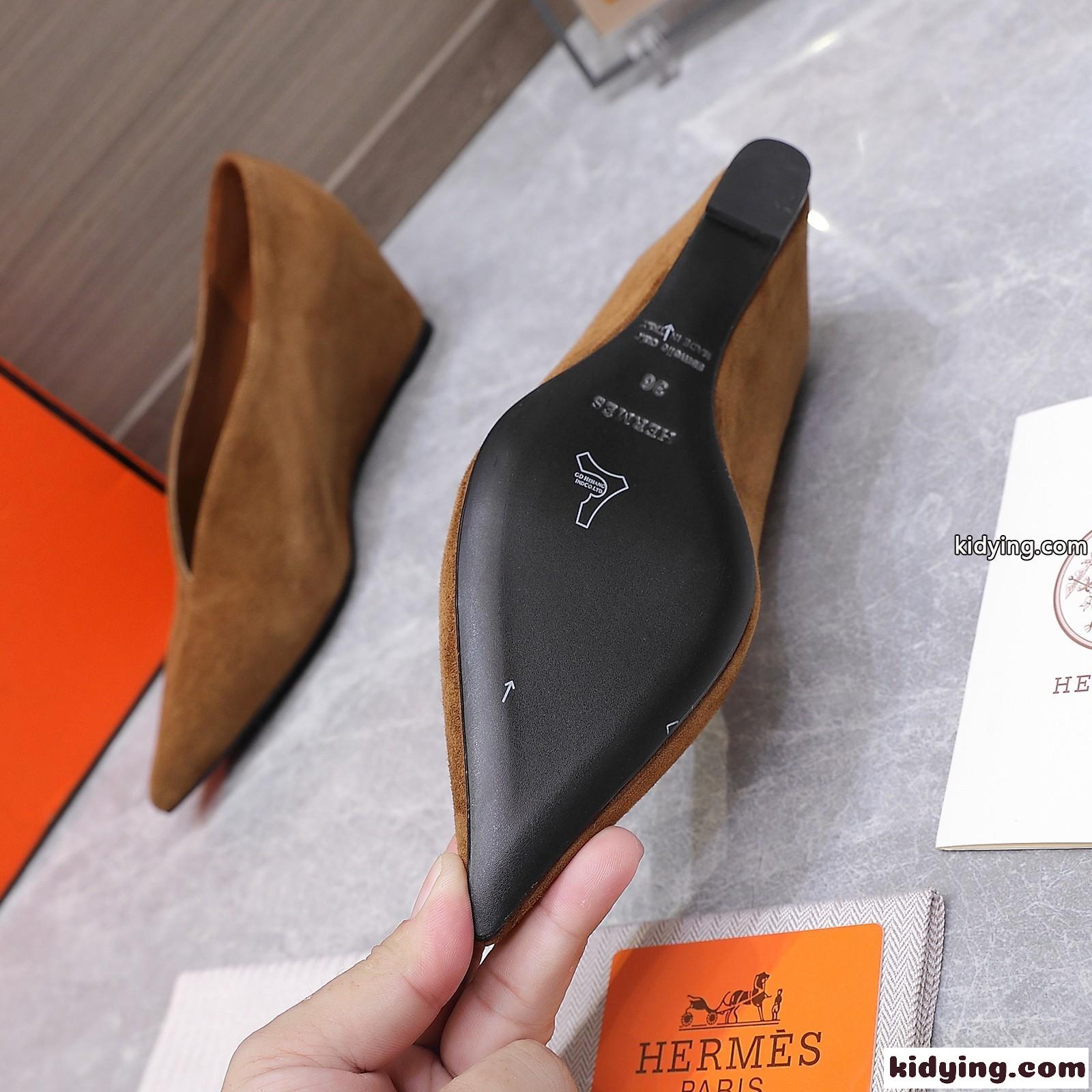 エルメス ルナパンプス スーパーコピー 洗練された ウェッジヒール スエード ブラウン-4