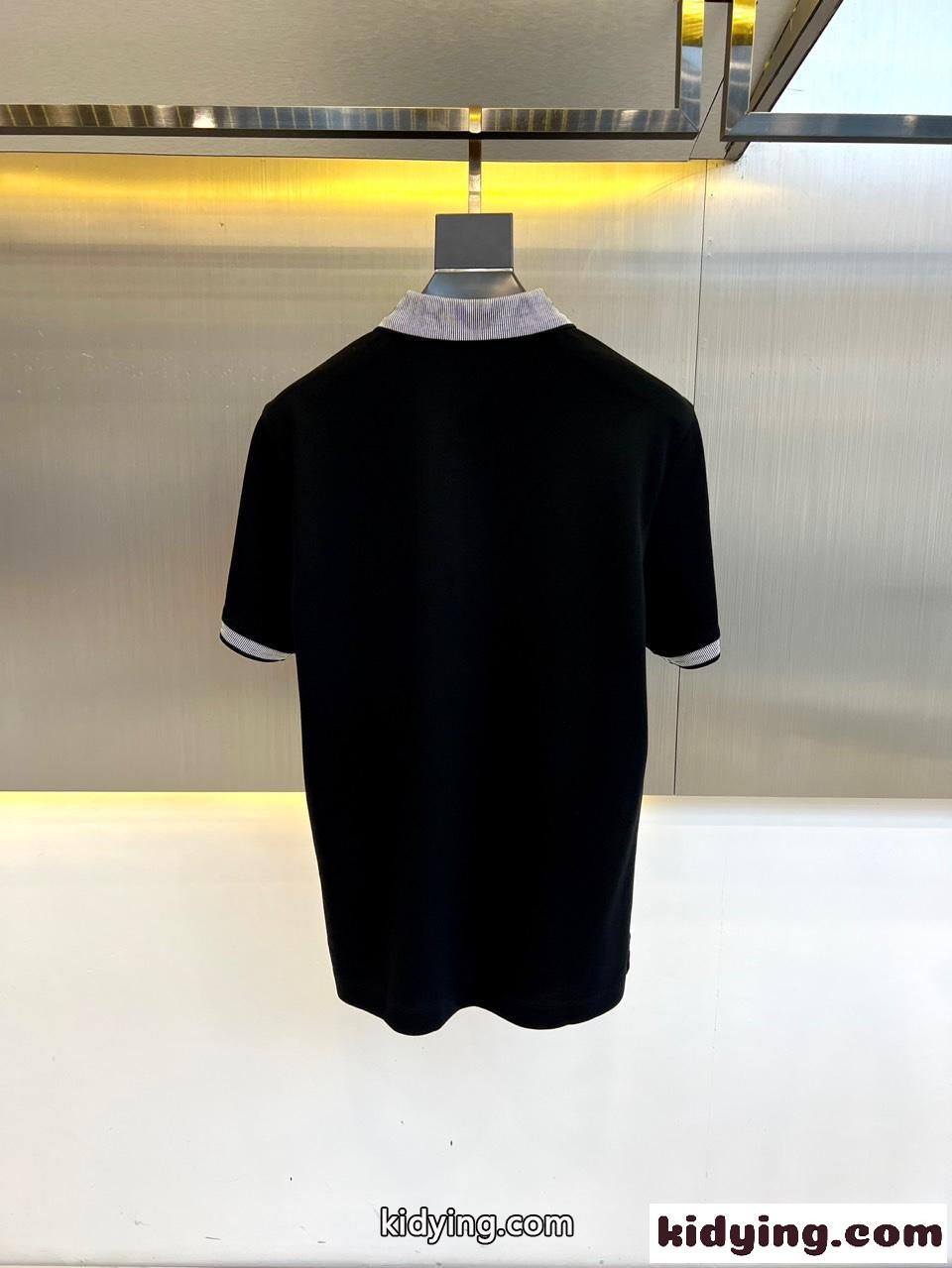 カジュアル コットンピケ 半袖 ポロシャツ アルマーニ Tシャツ コピー ブラック-3