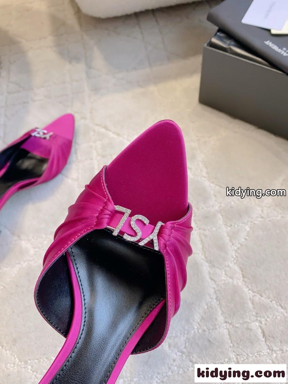 上品 洗練された イヴ・サンローラン サンダル コピー サテン YSL ジェリー ミュール ピンク-4