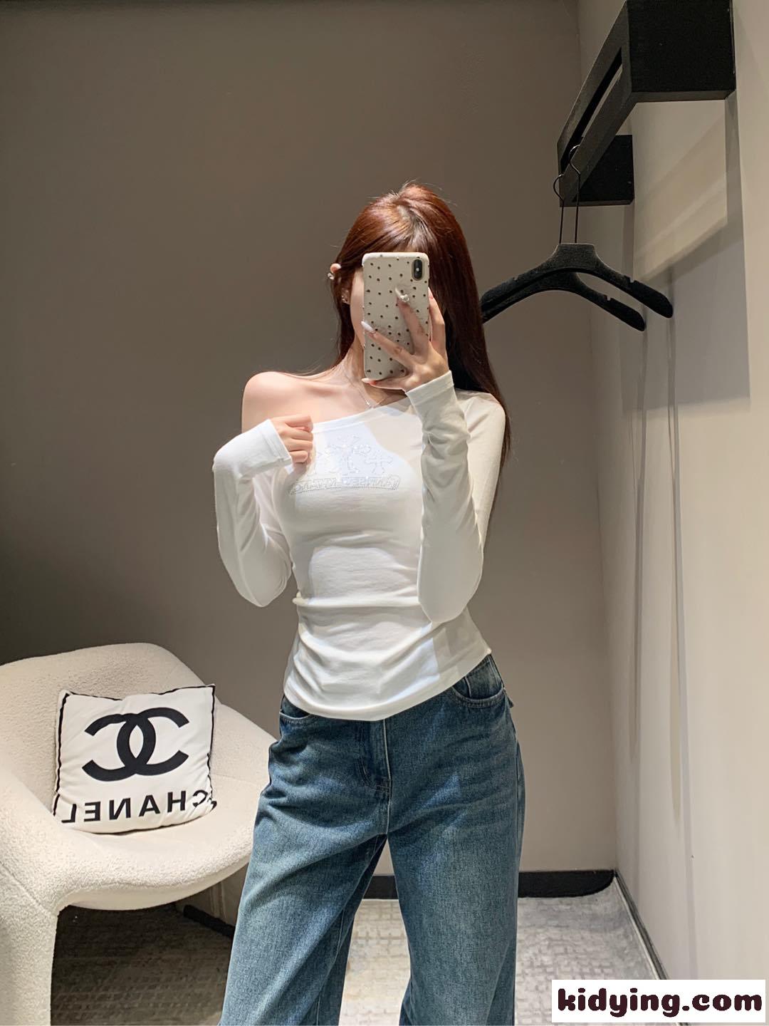 ラインストーンロゴ オフショルダー 長袖Tシャツ クロムハーツ Tシャツ コピー ホワイト-3