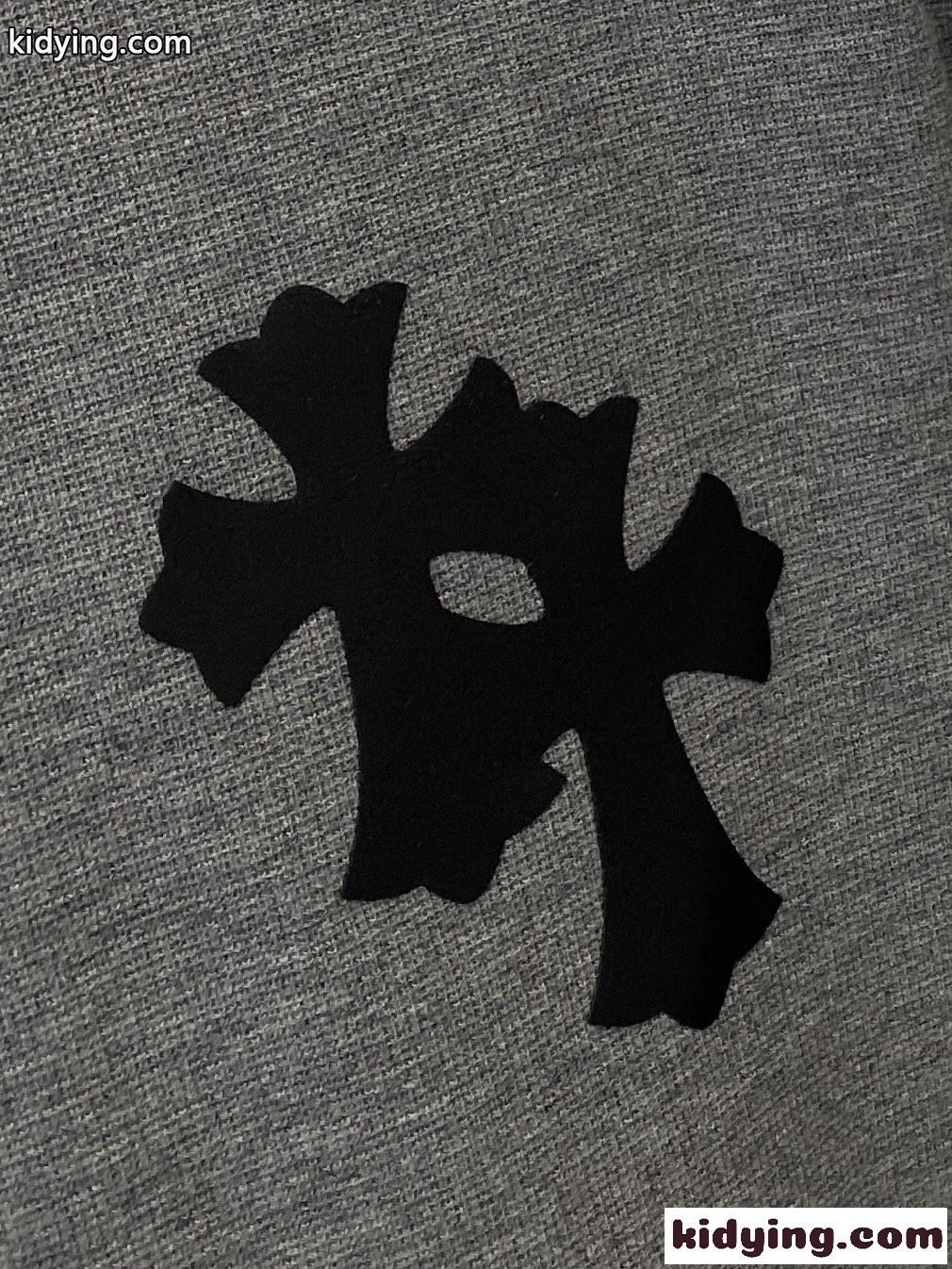 シンプル クロスロゴ クルーネック クロムハーツ Tシャツ コピー 長袖Tシャツ グレー-1