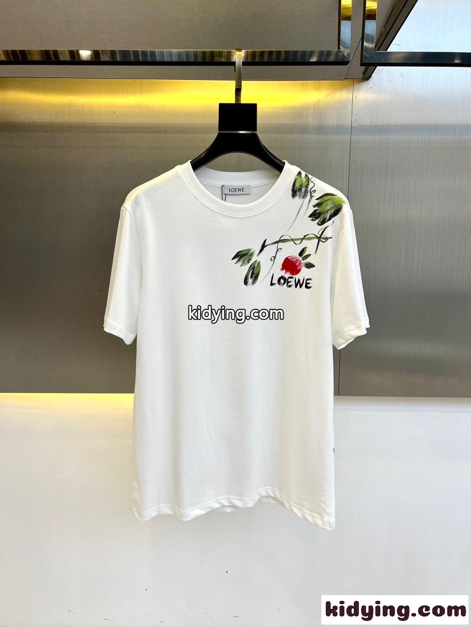 カジュアル プリント クルーネック 半袖Tシャツ ロエベ Tシャツ 偽物 コットン ホワイト-0