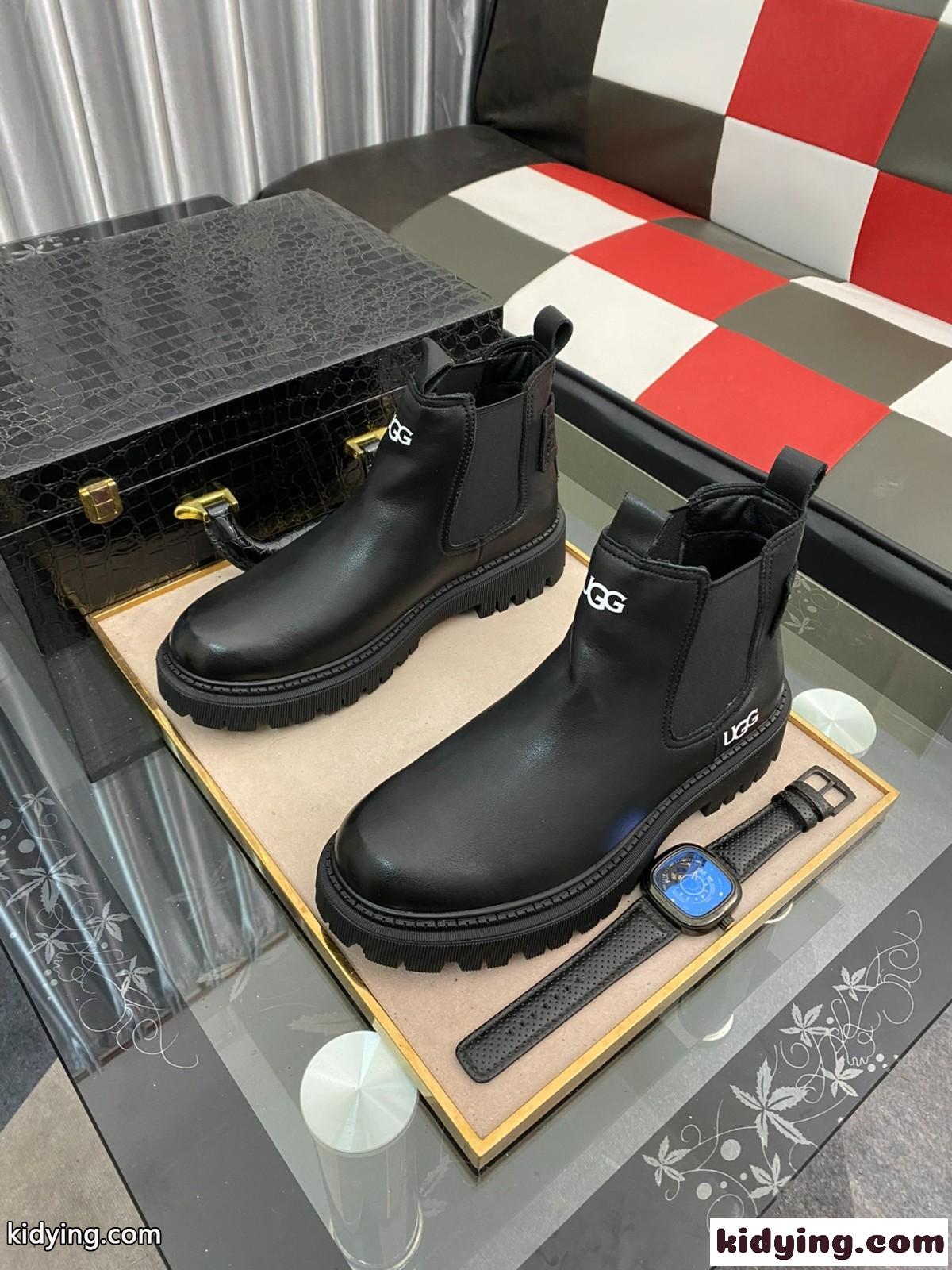 シンプル オールシーズン カジュアル アグ ブーツ コピー メンズ 人気 レザー 通気性 快適 滑りにくい ブラック-1