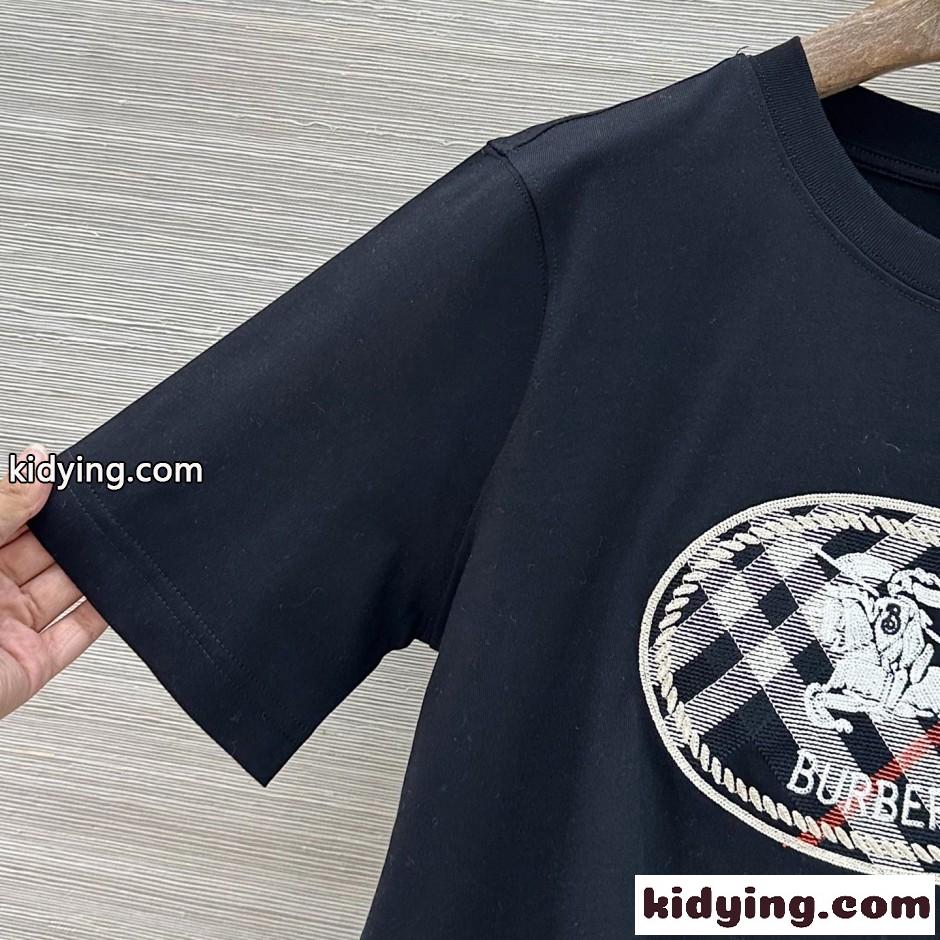チェック ナイトスタンプ コットンTシャツ バーバリー Tシャツ コピー ブラック-2