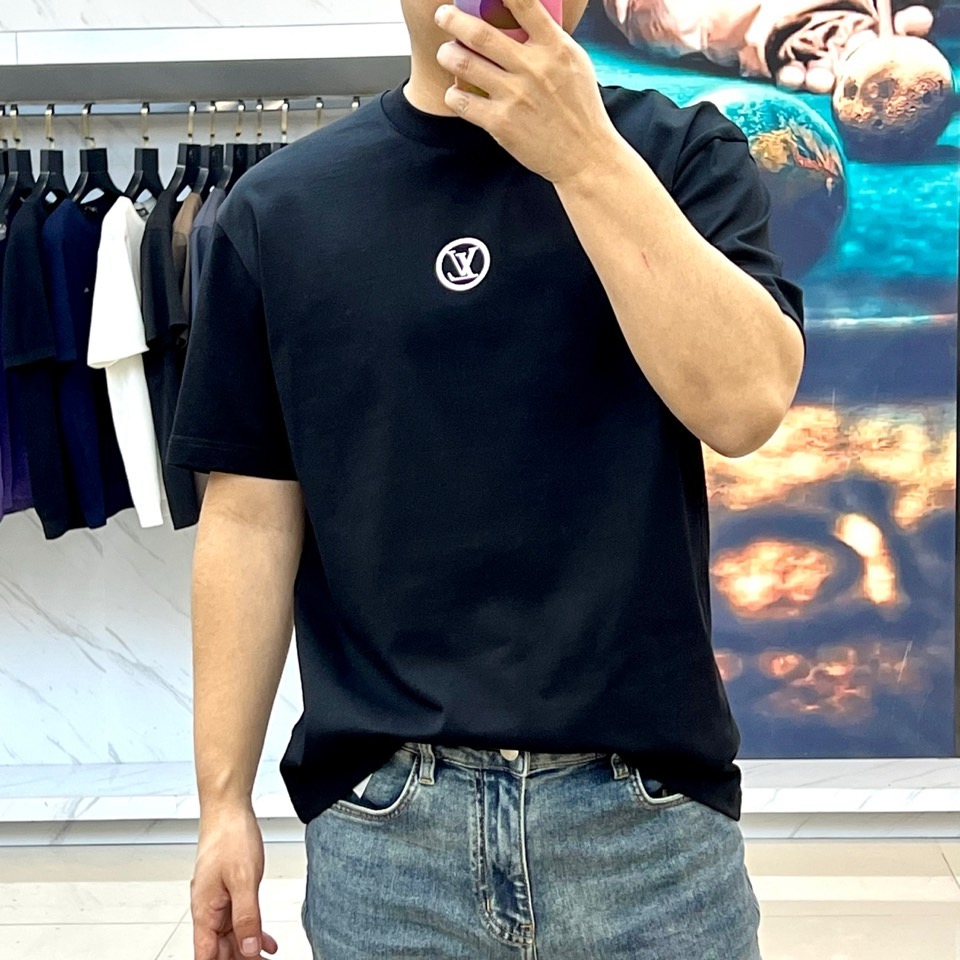 カジュアル ロゴ コットン 半袖Tシャツ ルイ・ヴィトン Tシャツ コピー ブラック-2