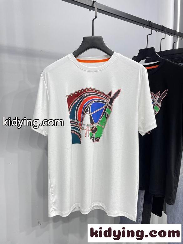 シンプル 上品 プリント エルメス 半袖tシャツ コピー お洒落 クルーネック トップス-0