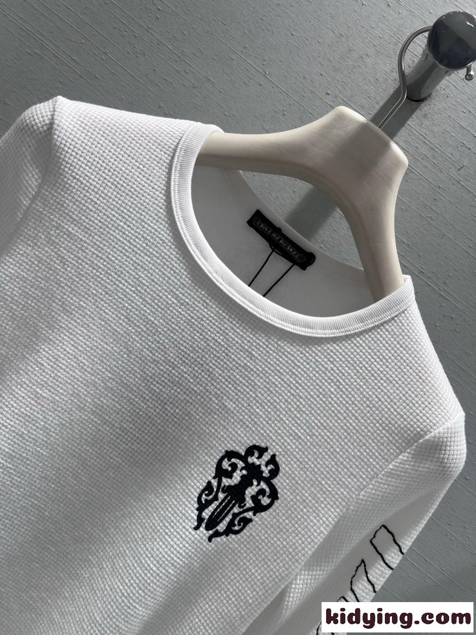 スタイリッシュ コットン ワッフル 長袖Tシャツ クロムハーツ Tシャツ 偽物 ホワイト-2