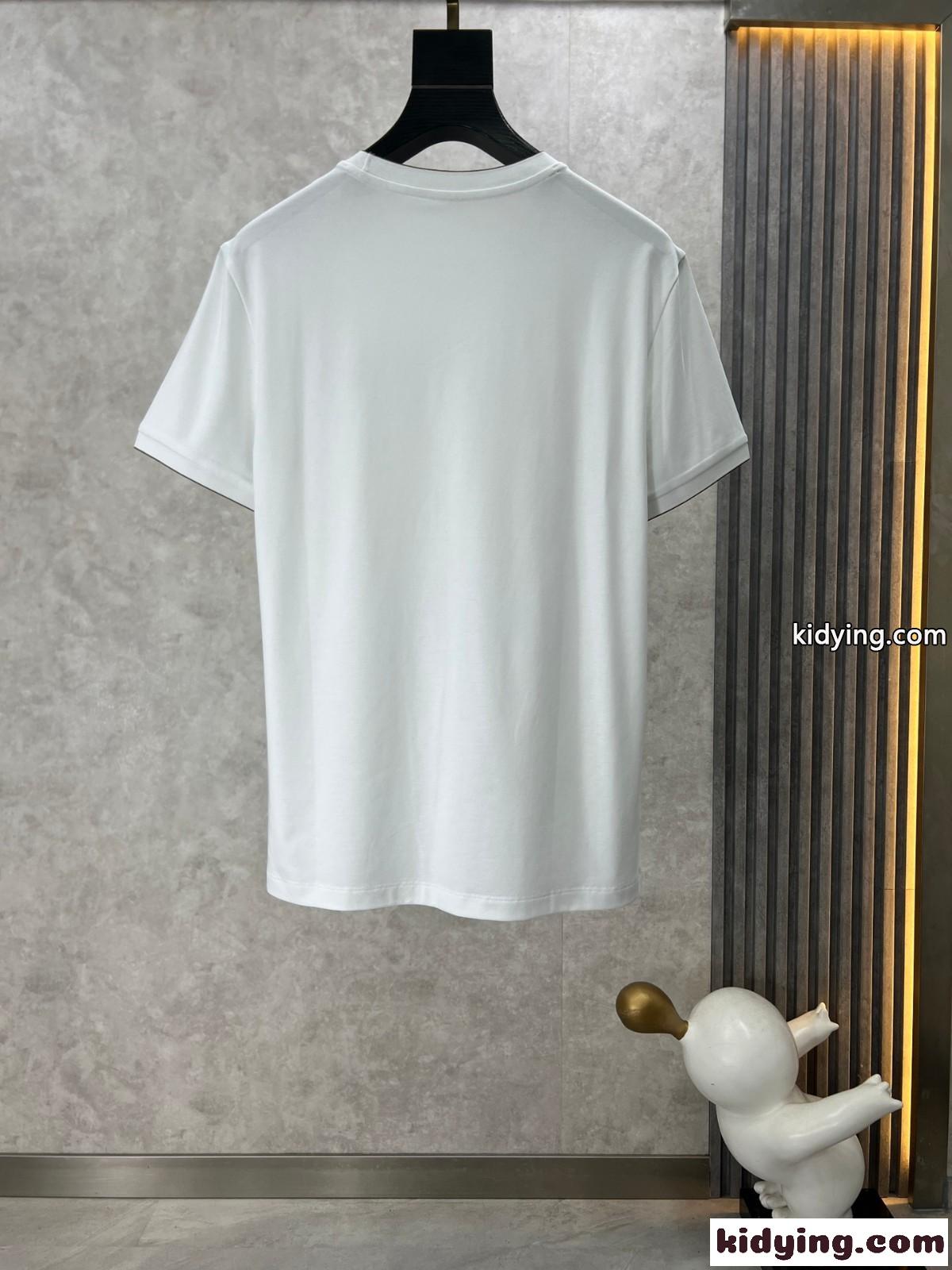 カジュアル クルーネック エルメネジルド・ゼニア 半袖Tシャツ コピー 刺繍入り ホワイト-1