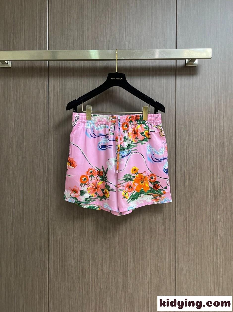 フローラルプリント ショートパンツ グッチ パンツ 偽物 シルク ピンク-1