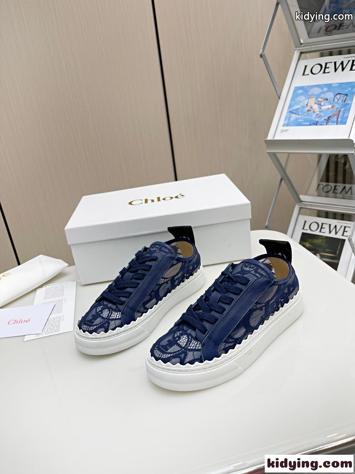 LAURENスニーカー レース クロエ スニーカー コピー レディースシューズ ブルー-3