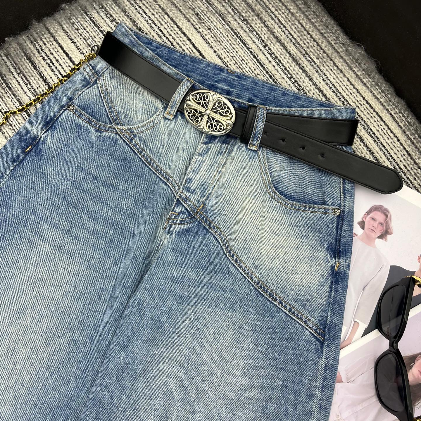 人気 トレンド カーブデニムパンツ クロムハーツ ジーンズ コピー 合わせやすい-4