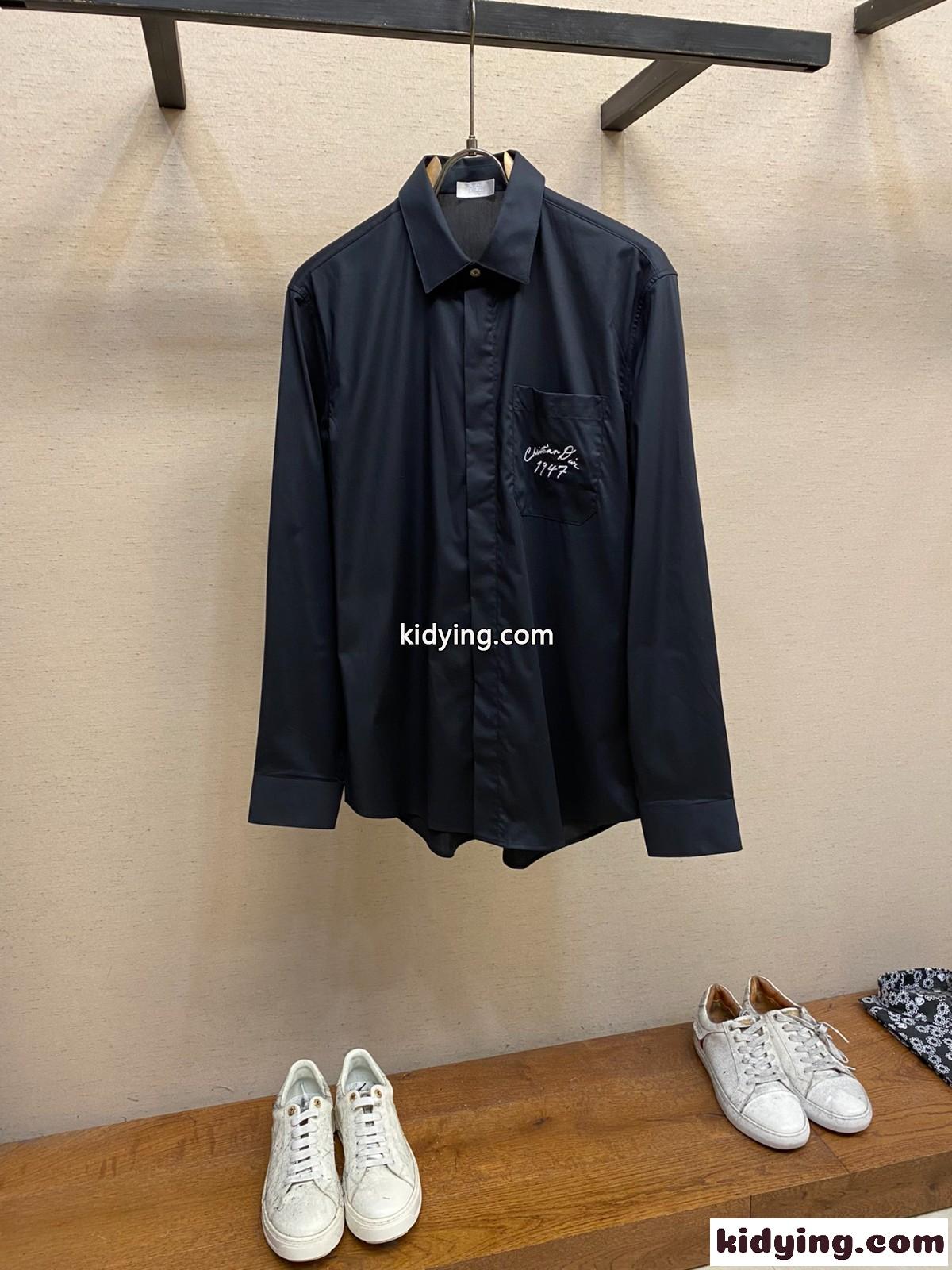 シンプル 刺繍入り ロングスリーブシャツ クリスチャン・ディオール シャツ コピー ブラック-1