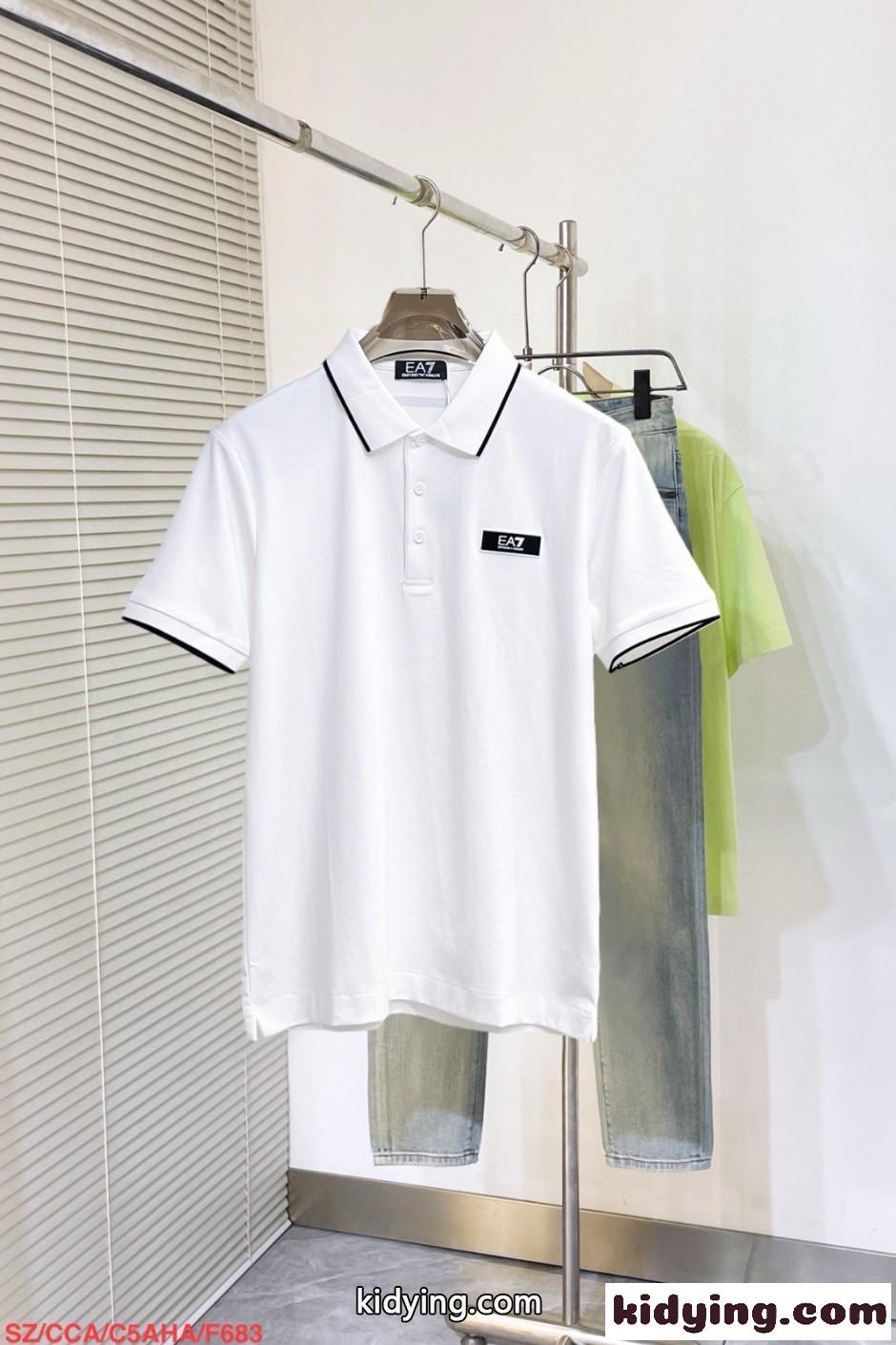シンプル 洗練された 半袖 ポロシャツ アルマーニ Tシャツ 偽物 ホワイト-1