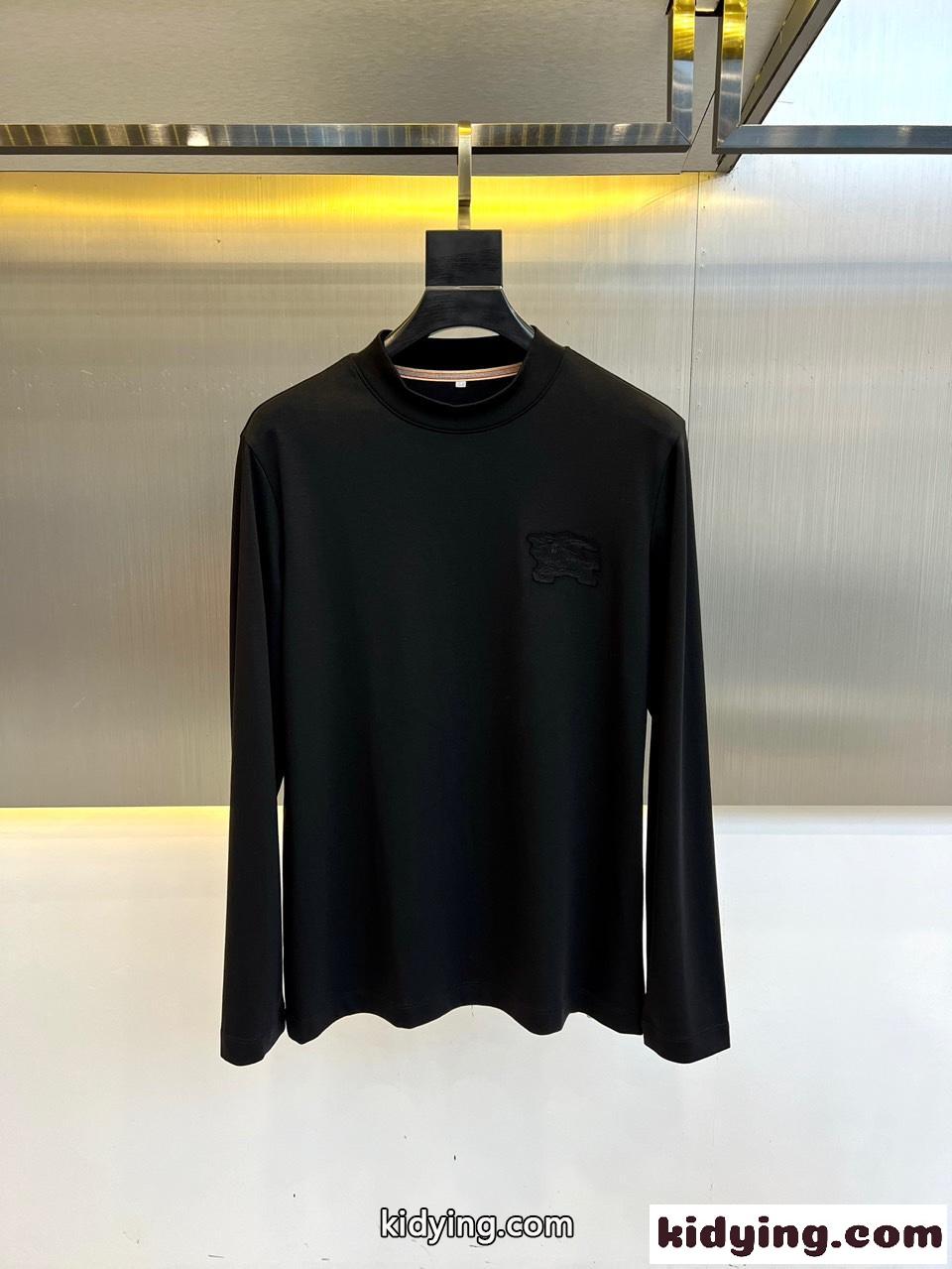 シンプル 上品 ロゴ入り 長袖Tシャツ バーバリー 長袖Tシャツ 偽物 ブラック-0