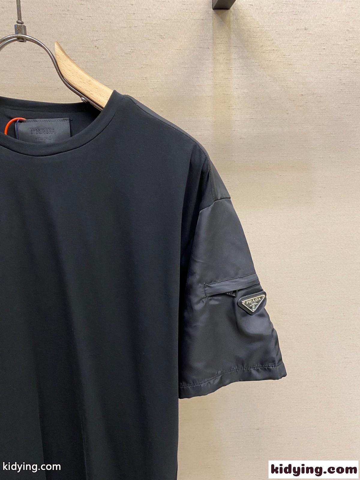 異素材 切り替え 半袖Tシャツ プラダ Tシャツ 偽物 カジュアル トップス-1