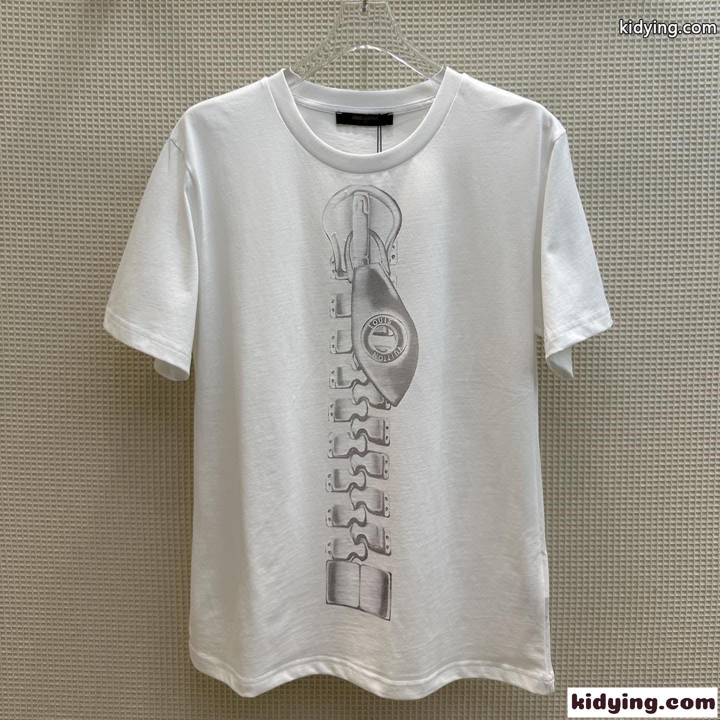 おしゃれ ジッパープリント 半袖Tシャツ ルイヴィトン Tシャツ コピー クルーネック-2