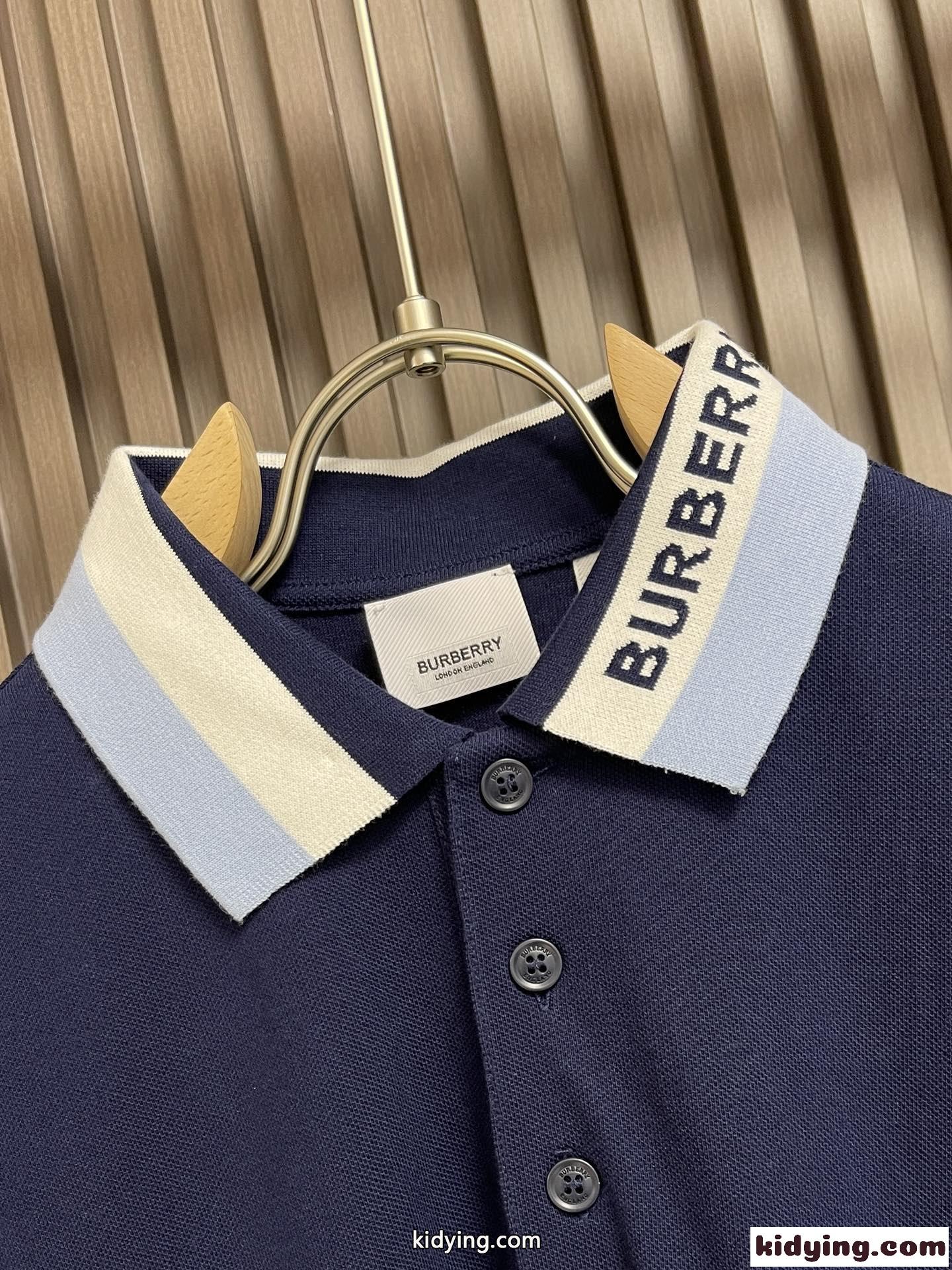 クラシック コットンピケ ポロシャツ バーバリー 半袖Tシャツ コピー ブルー-2