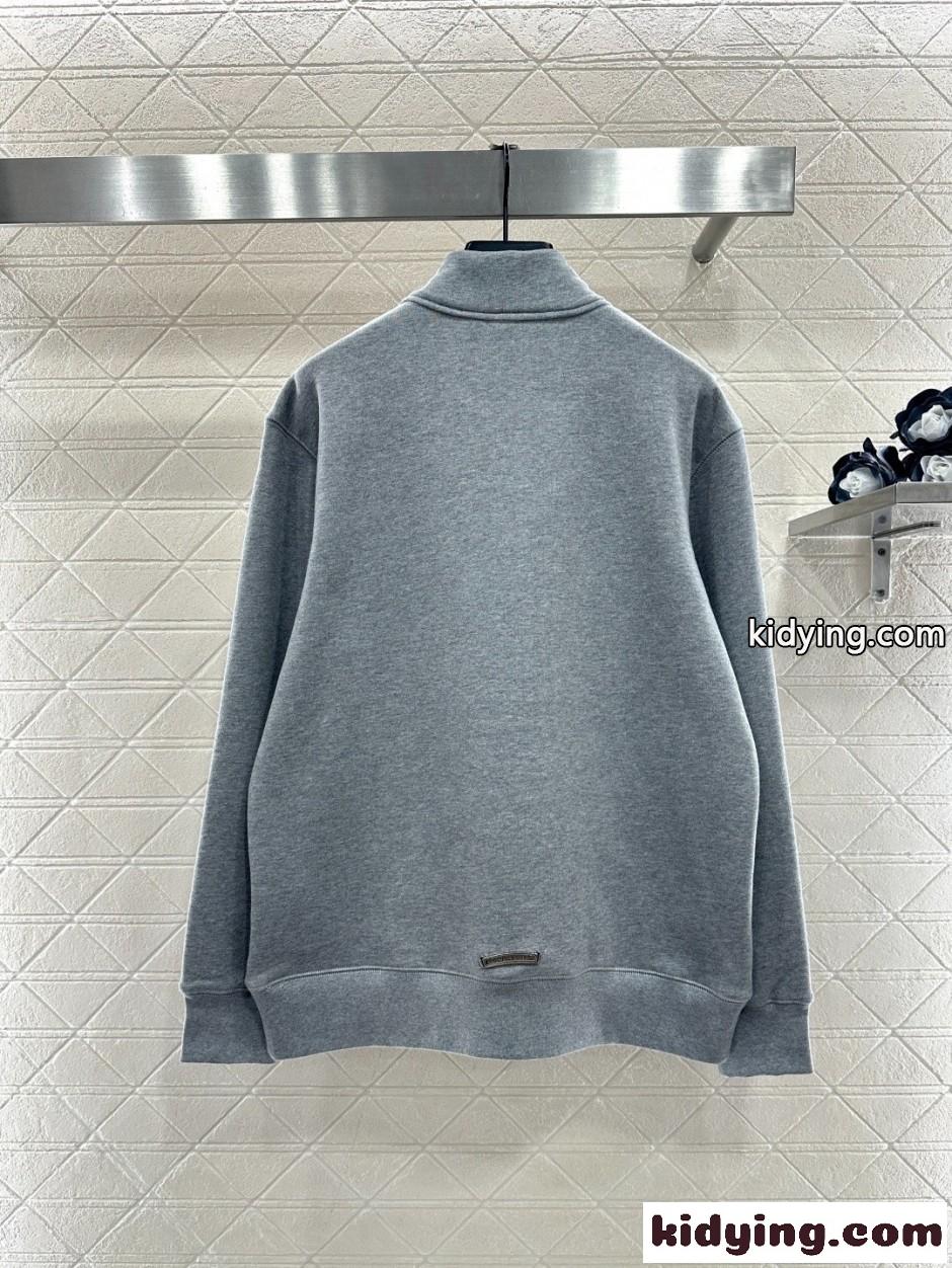 コットン ハーフジップ スウェットシャツ クロムハーツ Tシャツ 偽物 裏起毛 グレー-1