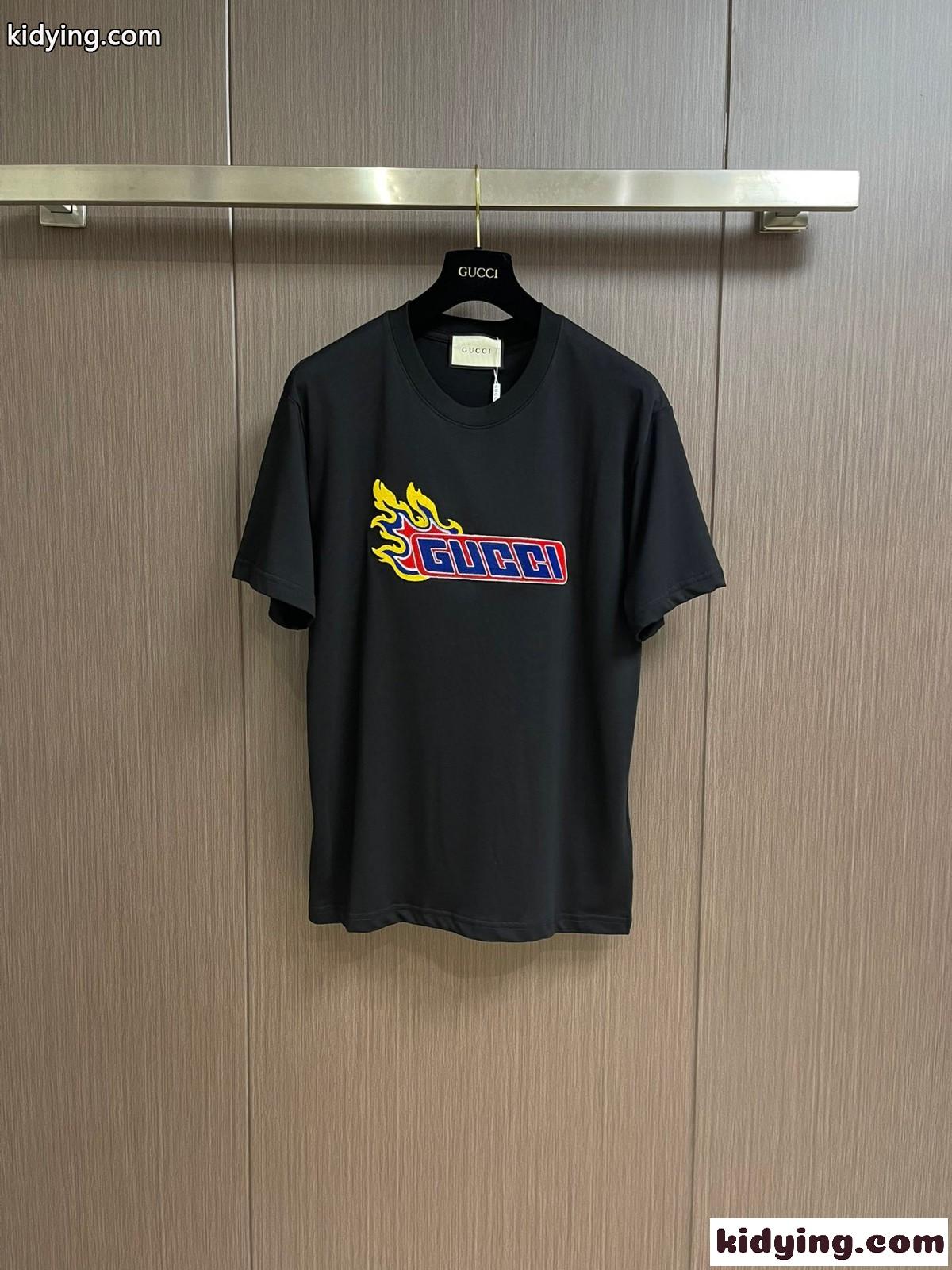 シルケット コットン ロゴ入り 半袖Tシャツ グッチ Tシャツ コピー ブラック-0