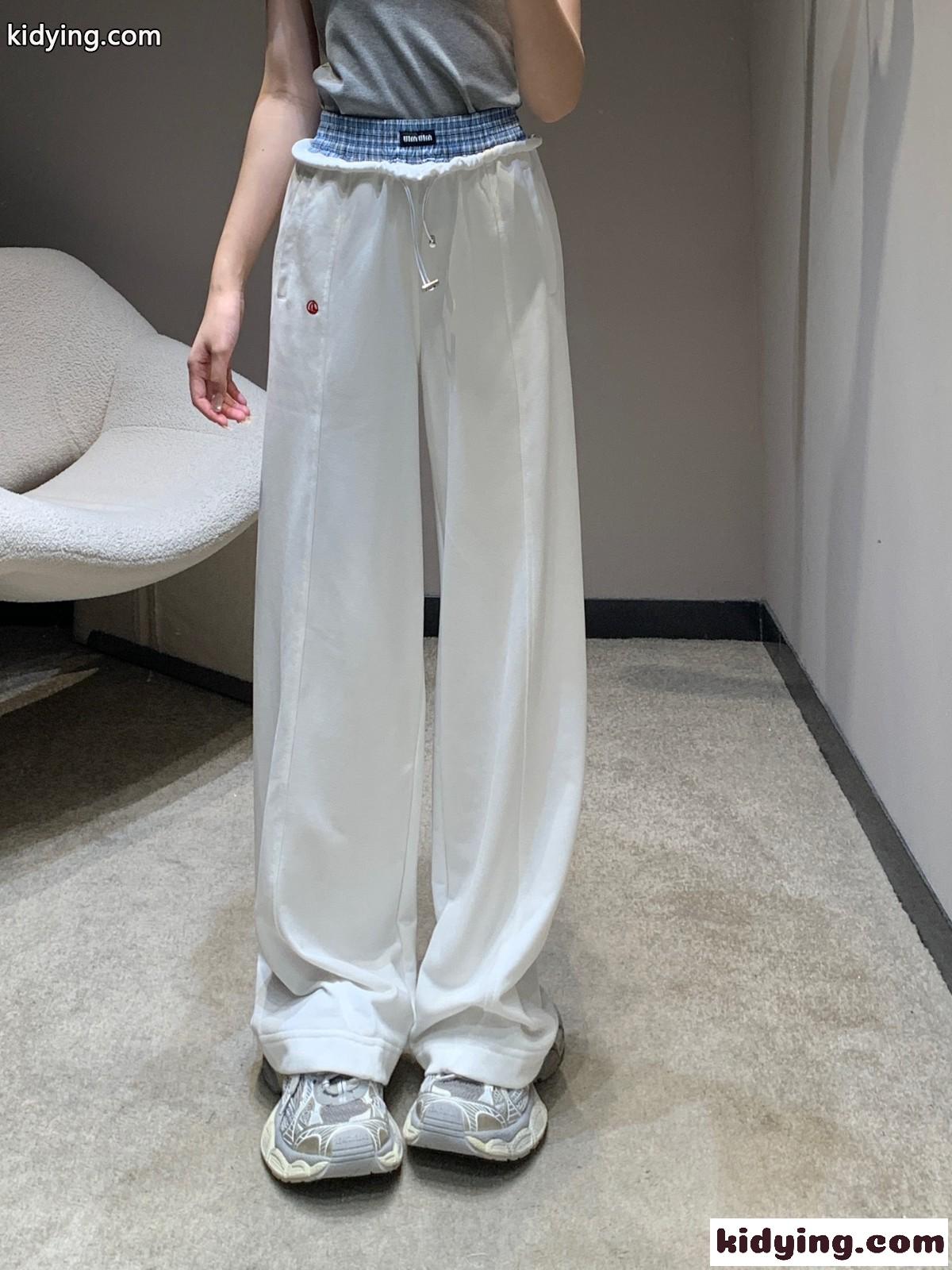 おしゃれ ダブルウエスト ロングパンツ ミュウミュウ パンツ コピー レディース ホワイト-0