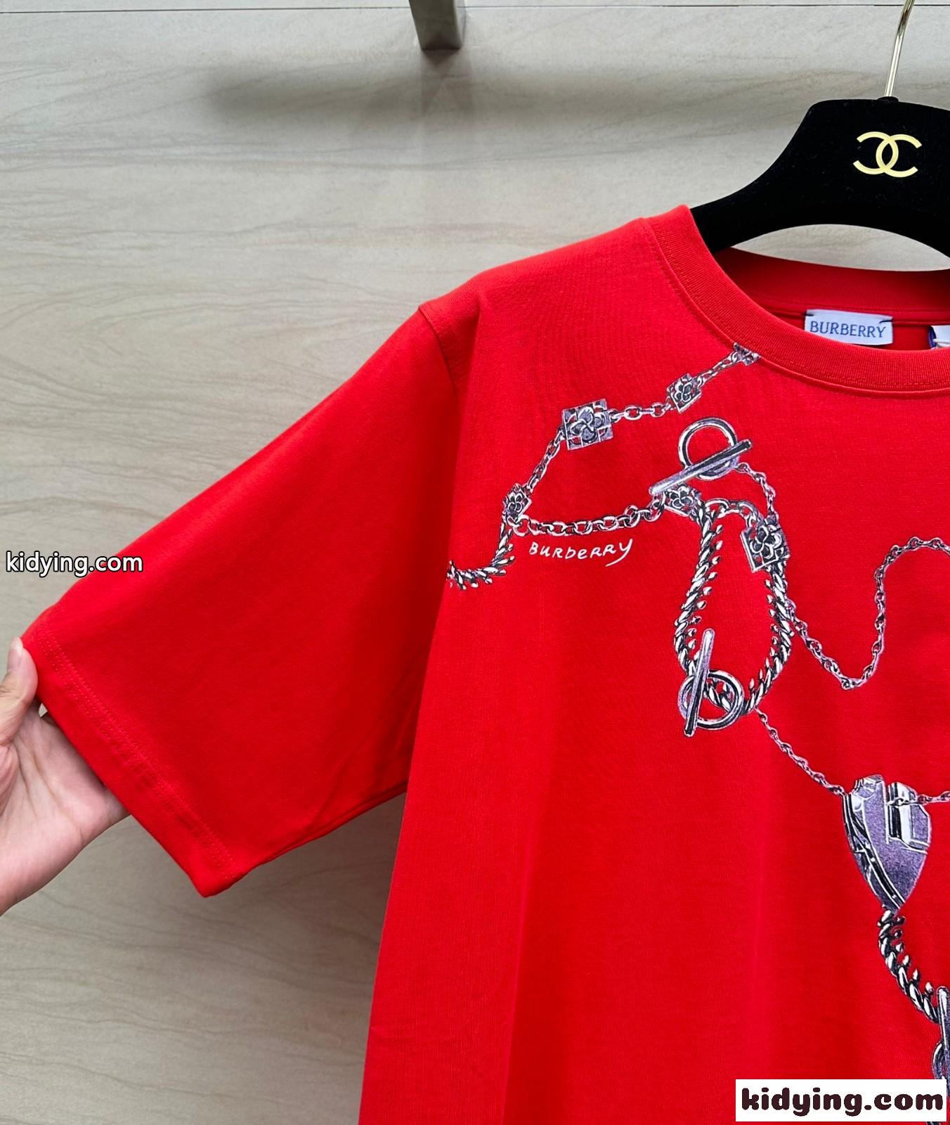 ハードウェアプリント コットンTシャツ バーバリー 半袖Tシャツ コピー クルーネック-2